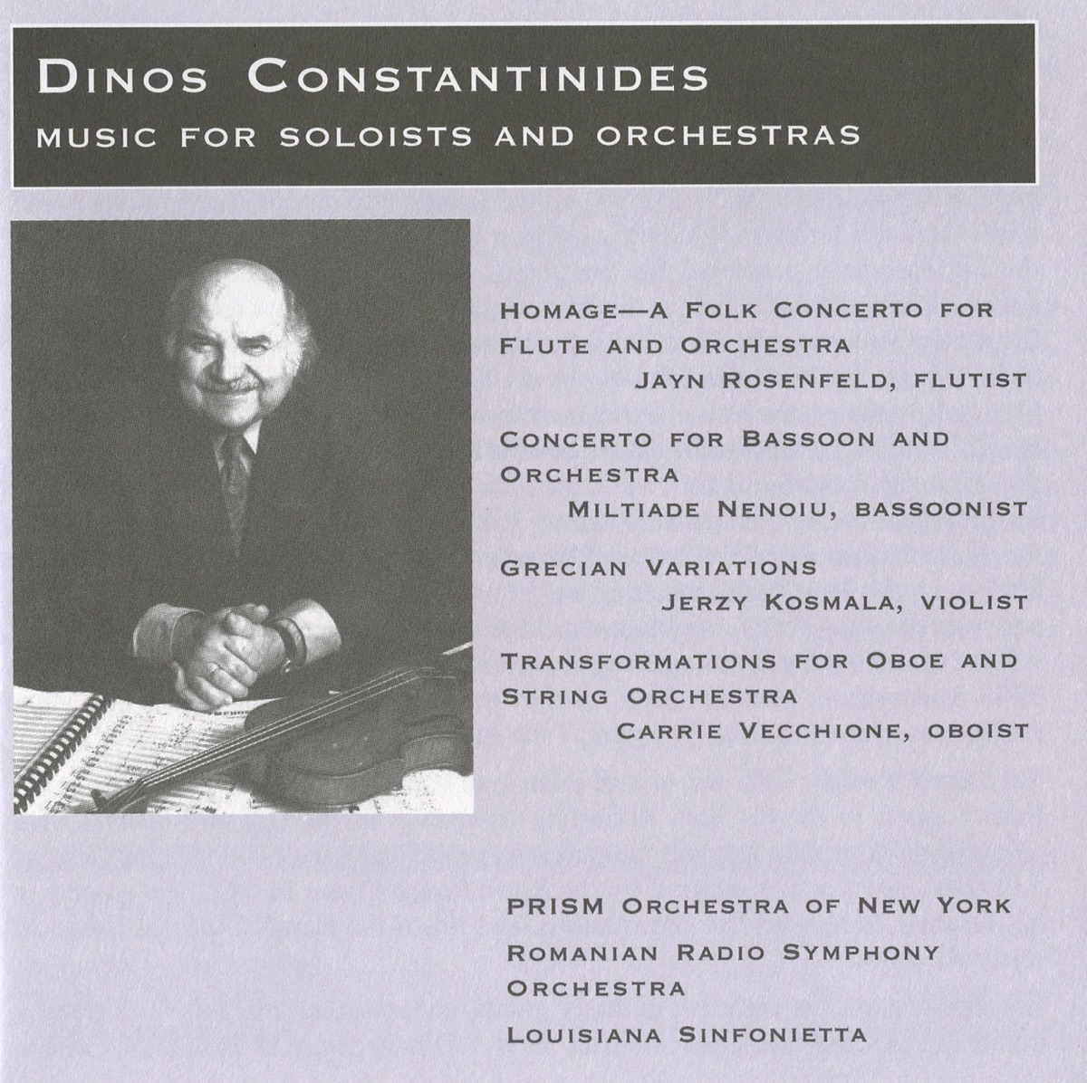 Music for Soloists and Orchestras by Jayn Rosenfeld, Robert Black, PRISM Orchestra, Miltiade Nenoiu, Romanian Radio Symphony Orchestra, Ludovic Bacs, Dinos Constantinides, Louisiana Sinfonietta, Jerzy Kosmala & Carrie Vecchione album cover