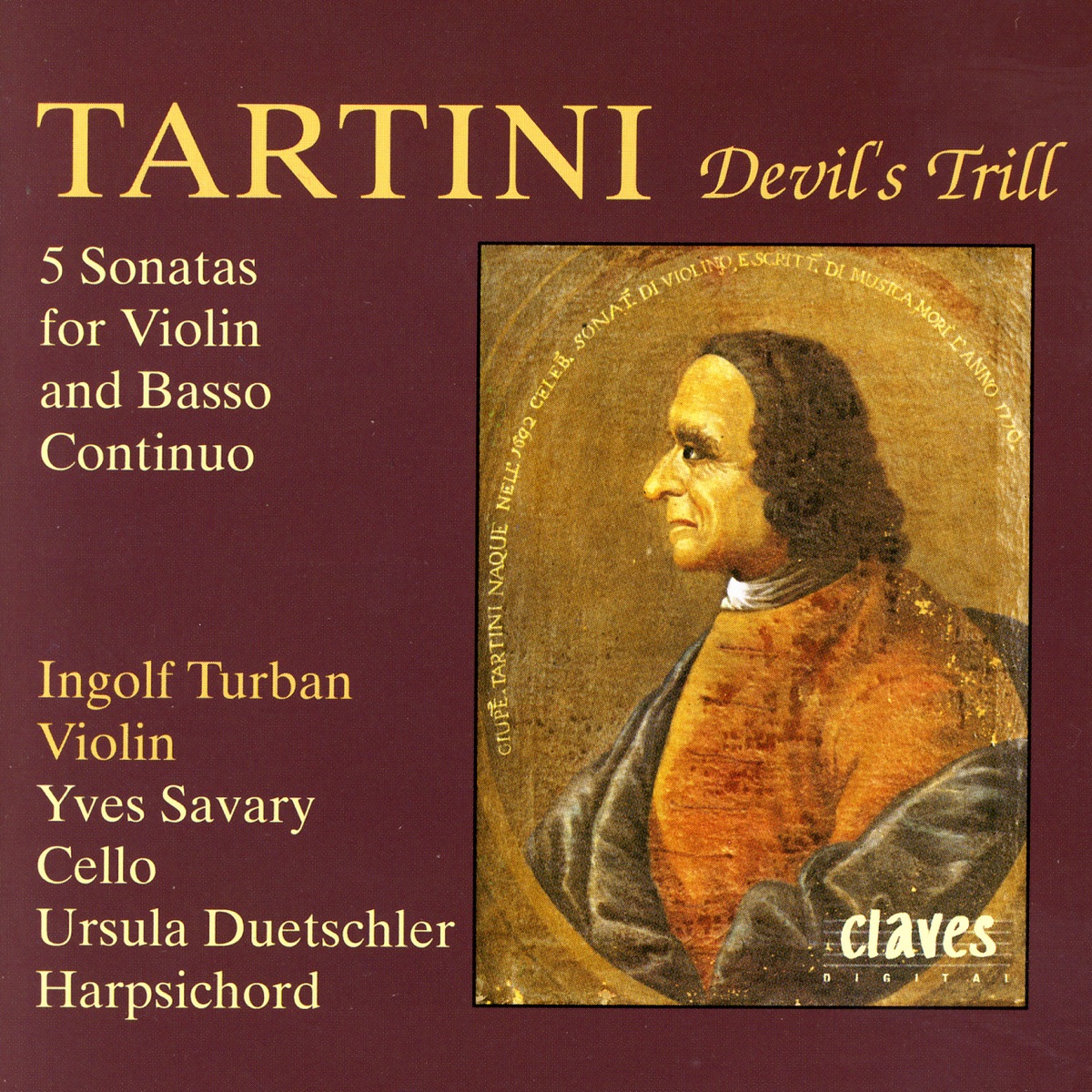 Tartini: Five Sonatas for Violin & Basso Continuo by Ingolf Turban, Ursula Duetschler & Yves Savary album cover