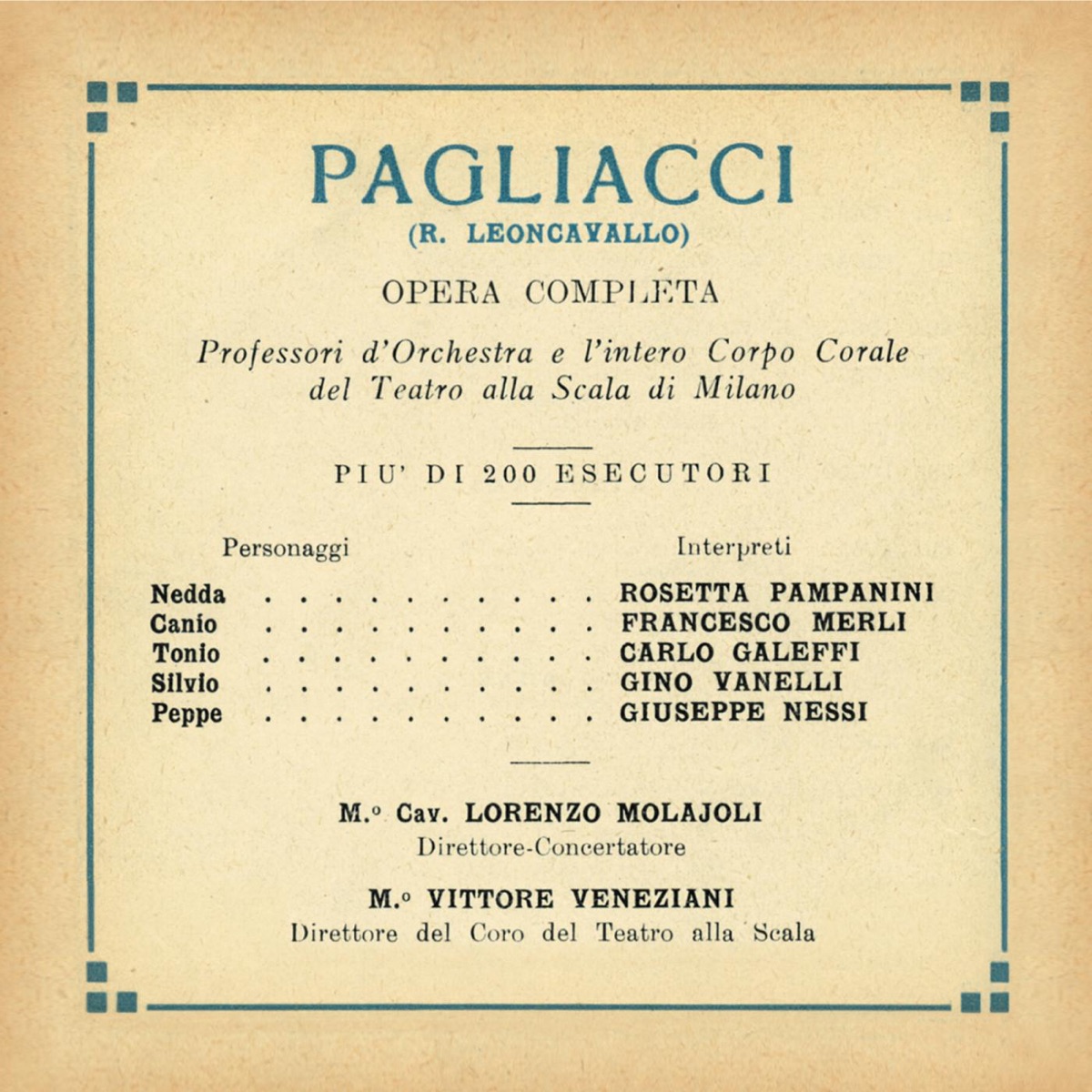 Paperback Opera: Pagliacci GA 1930 by Francesco Merli, Rosetta Pampanini, Carlo Galeffi, Gino Vanelli, Giuseppe Nessi & Lorenzo Molajoli album cover