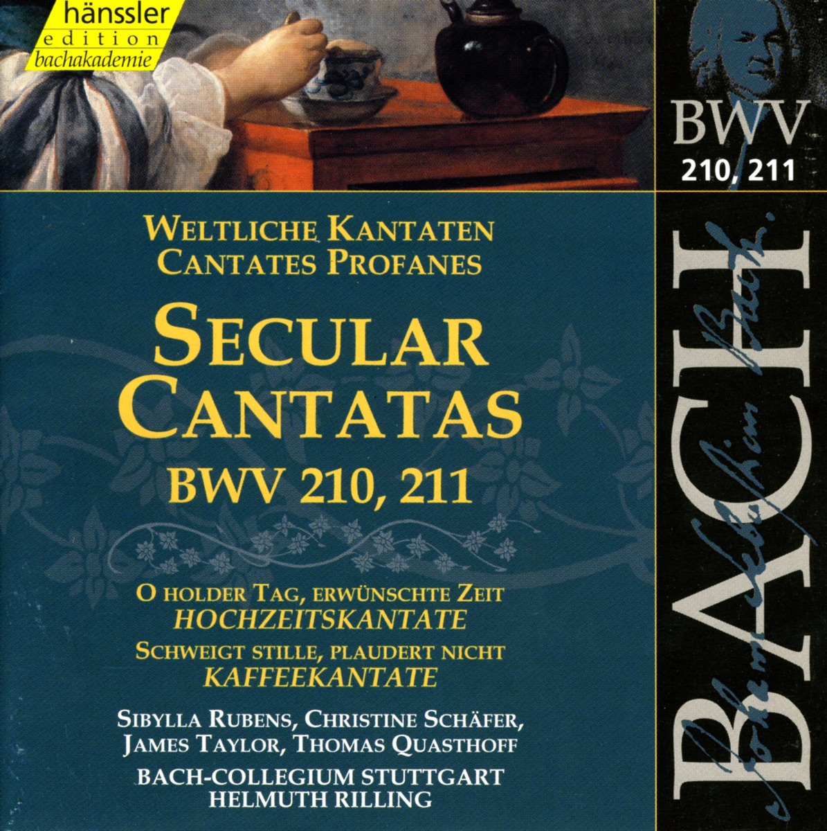 Bach, J.S.: Secular Cantatas, Bwv 210-211 by Sibylla Rubens, Helmuth Rilling, Stuttgart Bach Collegium, Christine Schafer, James Taylor & Thomas Quasthoff album cover