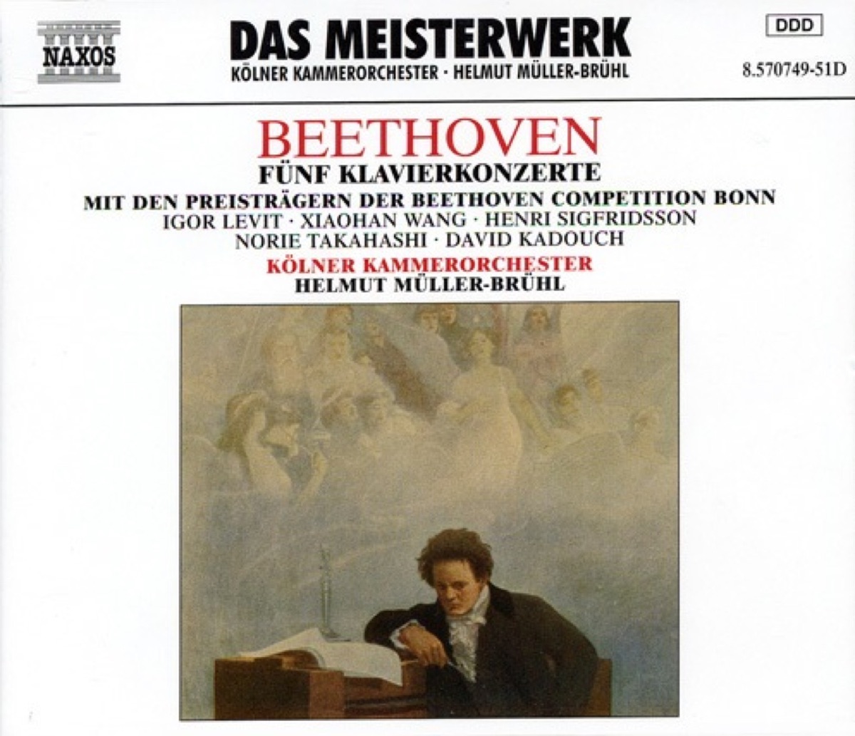 Beethoven: Piano Concertos Nos. 1-5 by Helmut Müller-Brühl, Cologne Chamber Orchestra, Igor Levit, Xiaohan Wang, Henri Sigfridsson, Takahashi Norie & David Kadouch album cover