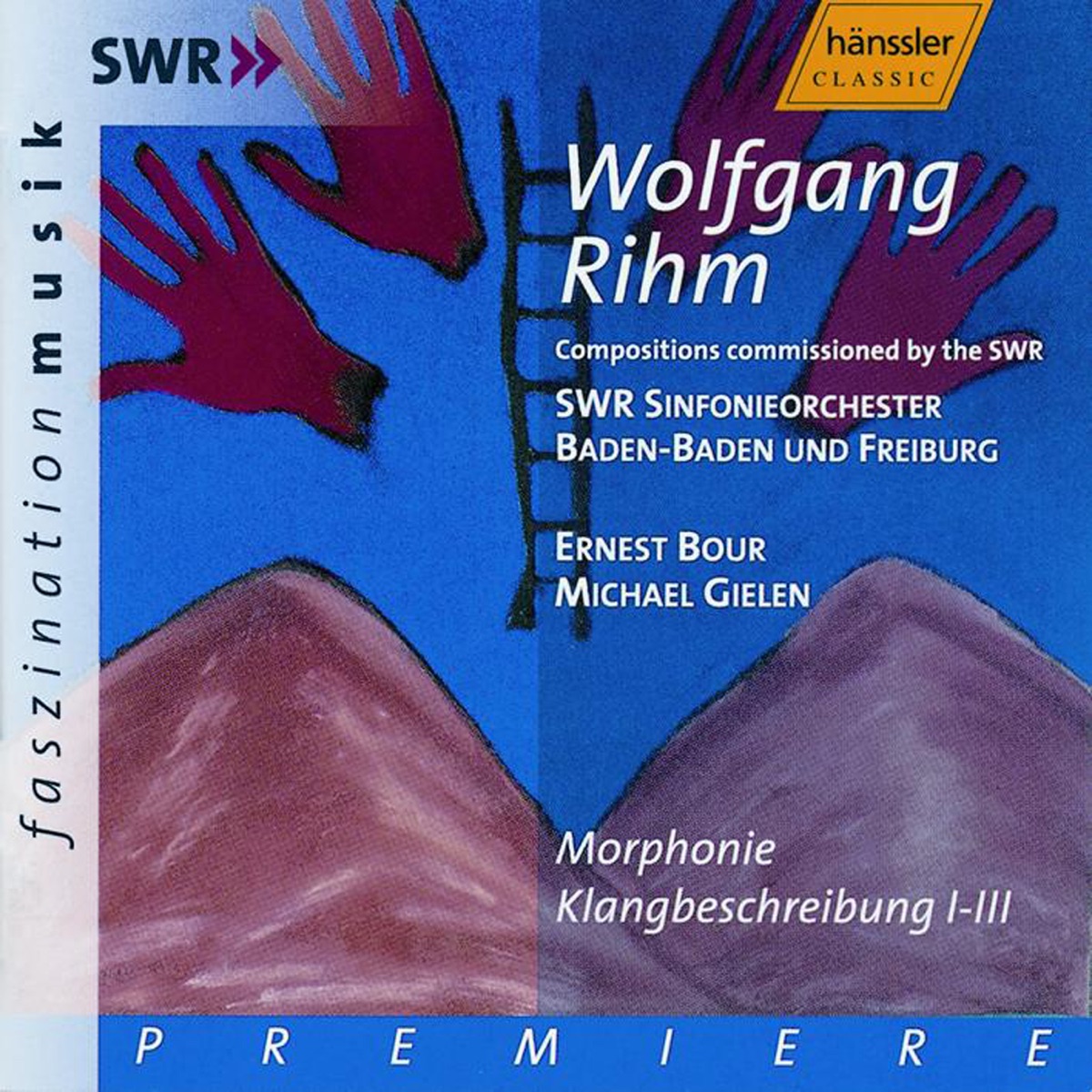 Rihm: Morphonie - Klangbeschreibung I-III by Wolfgang Hock, Karl Steeb, Enrique Santiago, Anton Kasmeier, Ernest Bour, South West German Radio Symphony Orchestra, Baden-Baden, Michael Gielen, Gabrieli Quintet, Den Haag Percussion Group, Ingrid Ade-Jesemann, Monika Bair-Ivenz, Christine Whittlesey & Christa Muckenheim album cover