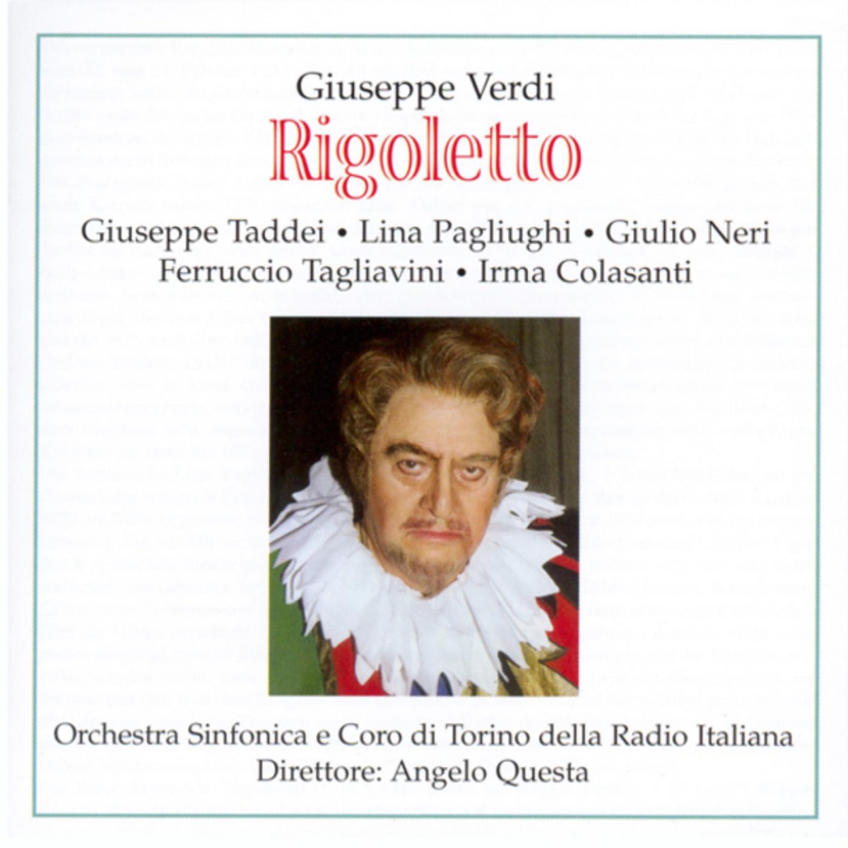 Verdi: Rigoletto by Ferruccio Tagliavini, Angelo Questa & Orchestra Sinfonica di Torino della Radio Italiana album cover