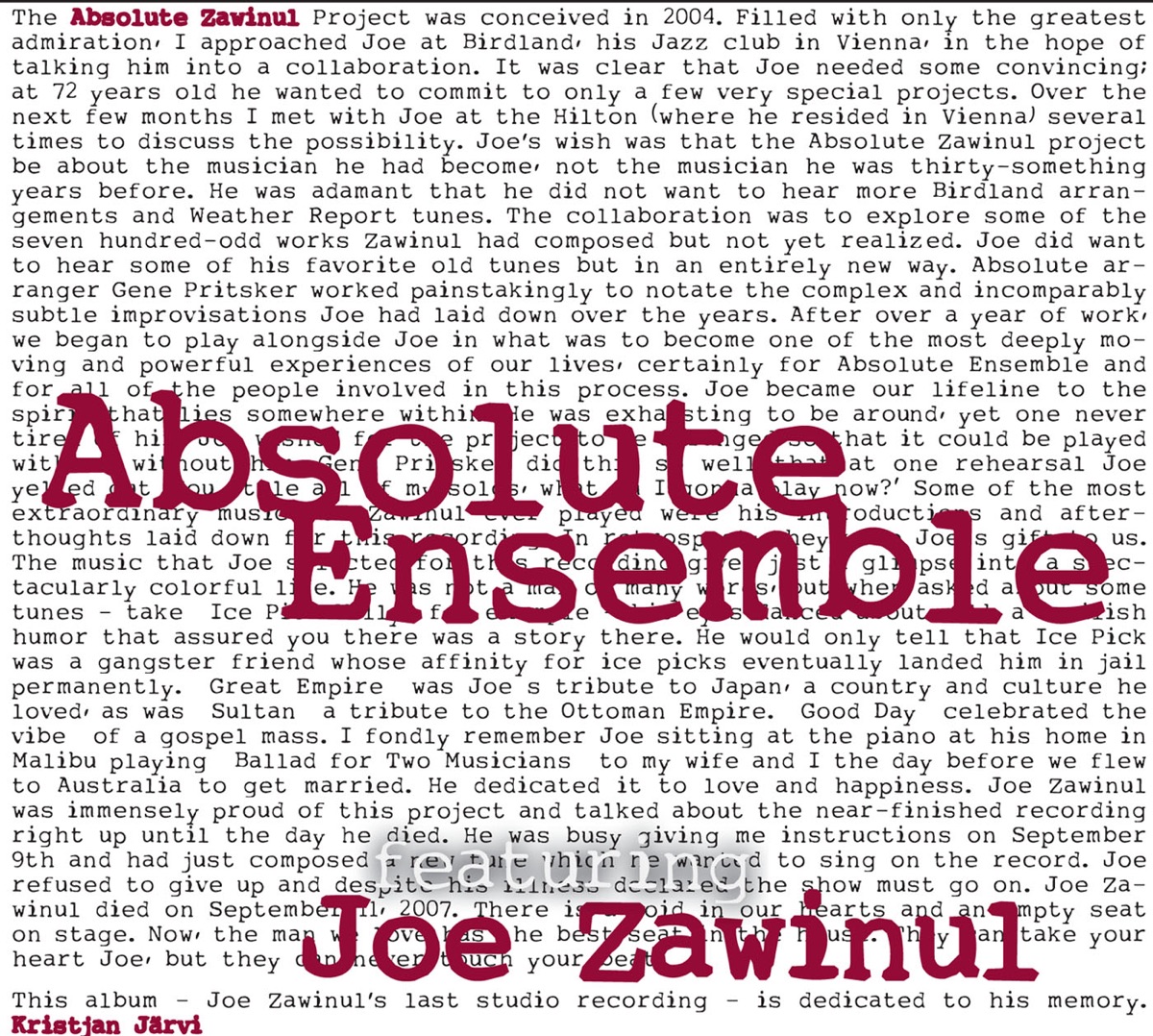 Absolute Zawinul by Joe Zawinul, Kristjan Järvi & Absolute Ensemble album cover