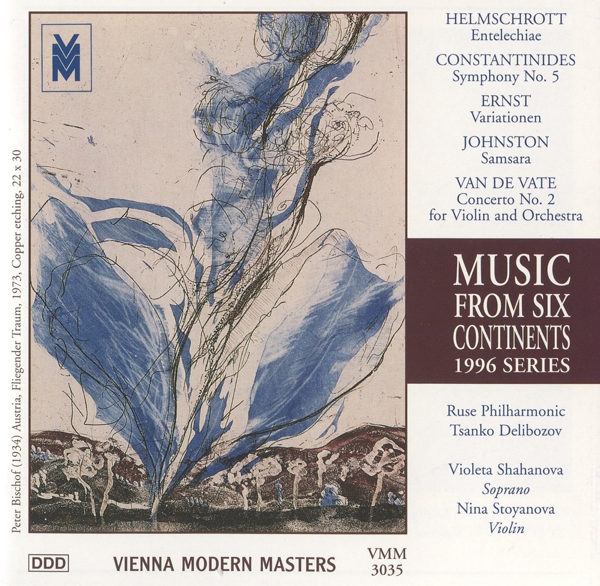 Music from 6 Continents (1996 Series) by Rousse Philharmonic Orchestra, Tsanko Delibozov, Violeta Shahanova & Nina Stoyanova album cover