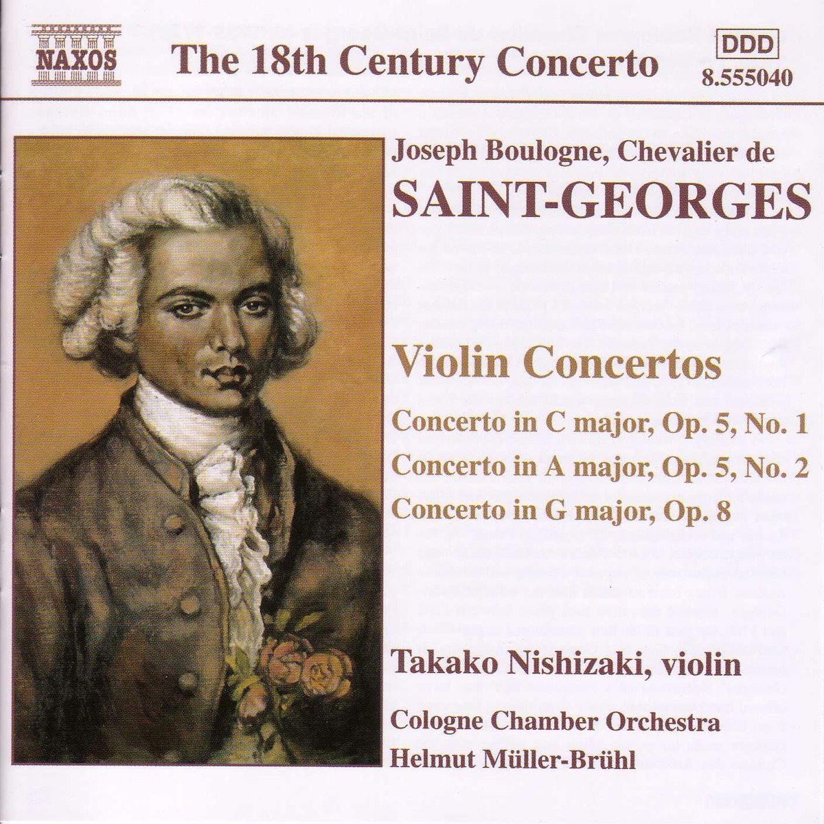 Saint-Georges: Violin Concertos Op. 5, Nos. 1-2 and Op. 8 by Takako Nishizaki, Helmut Müller-Brühl & Cologne Chamber Orchestra album cover