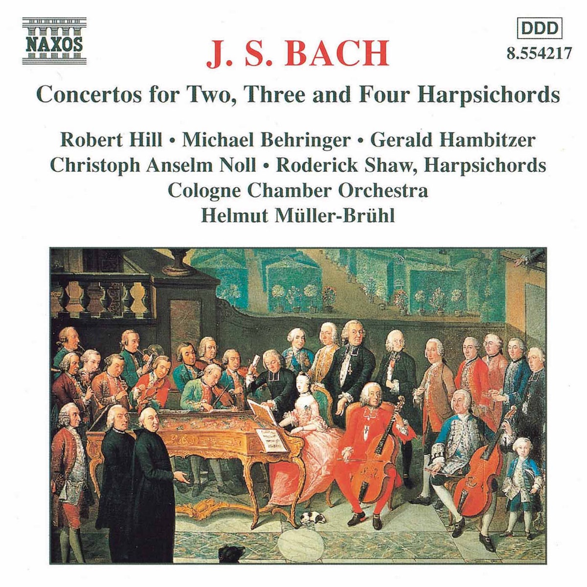 Bach, J.S.: Concertos for Two, Three and Four Harpsichords by Robert Hill, Michael Behringer, Helmut Müller-Brühl, Cologne Chamber Orchestra, Gerald Hambitzer, Christoph Anselm Noll & Roderick Shaw album cover
