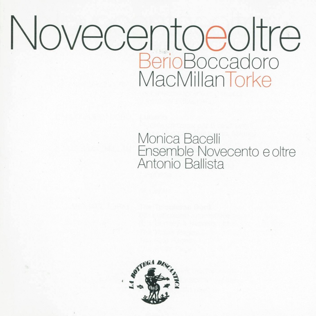 Novecento e oltre: Berio, Boccadoro, Mac Millan, Torke by Ensemble Novecento e Oltre, Antonio Ballista & Monica Bacelli album cover