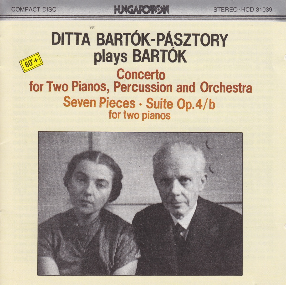 Ditta Bartók-Pásztory plays Bartók by Ditta Bartók-Pásztory, Erzsébet Tusa, Mária Comensoli, Ferenc Petz, József Marton, Budapest Symphony Orchestra & János Sándor album cover
