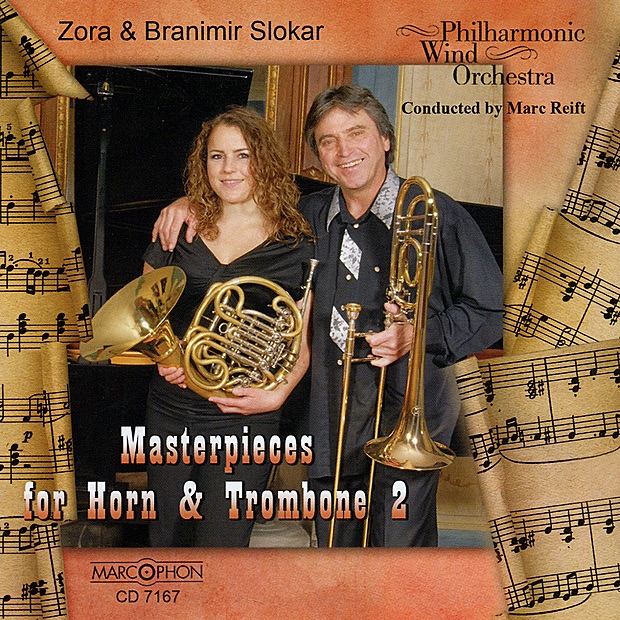 Masterpieces for Horn & Trombone Vol. 2 by Zora Slokar, Branimir Slokar, Philharmonic Wind Orchestra & Marc Reift album cover