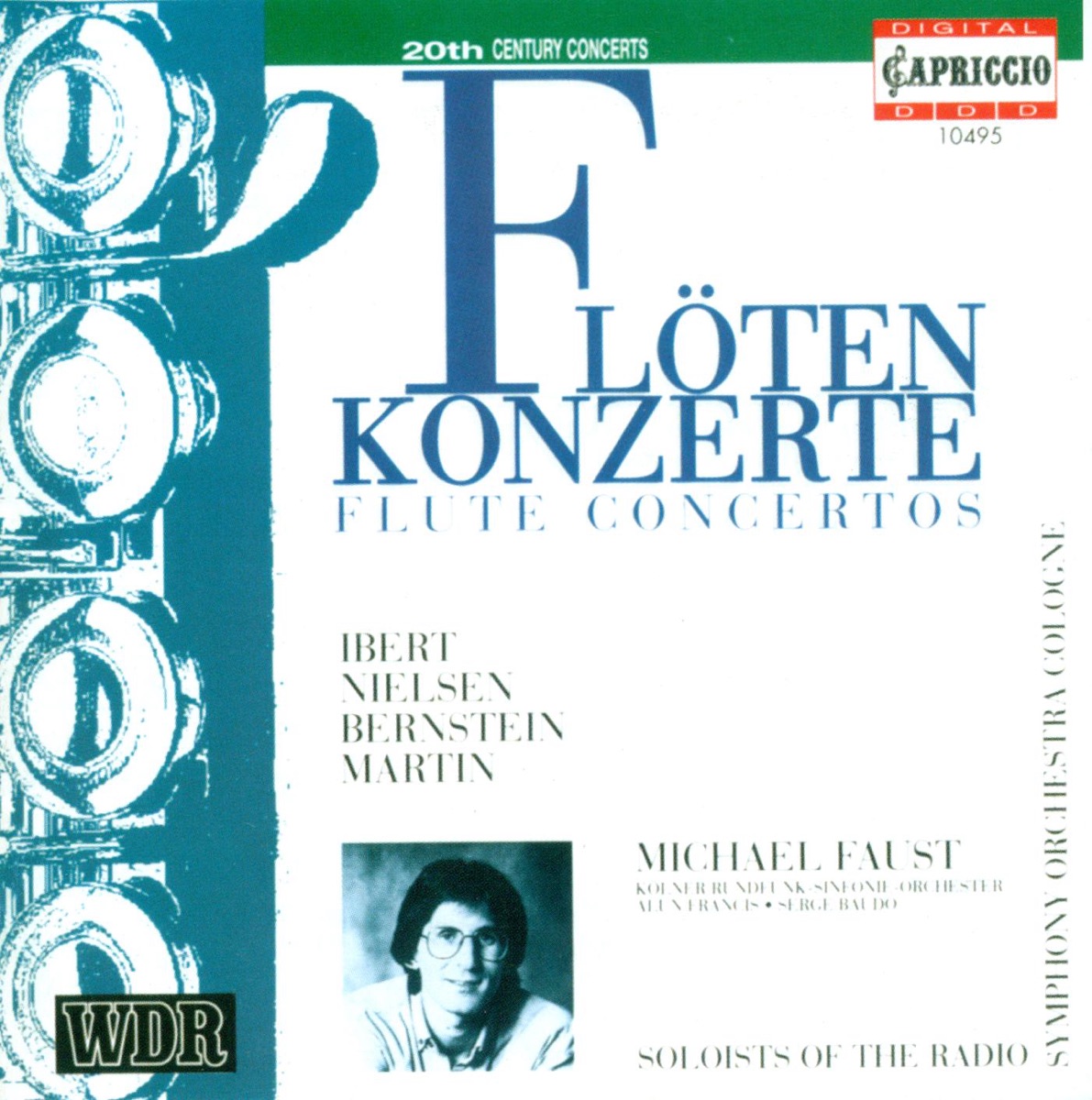 Flute Concertos - Ibert, Nielsen & Martin by Serge Baudo, Cologne Radio Symphony Orchestra, Michael Faust & Alun Francis album cover