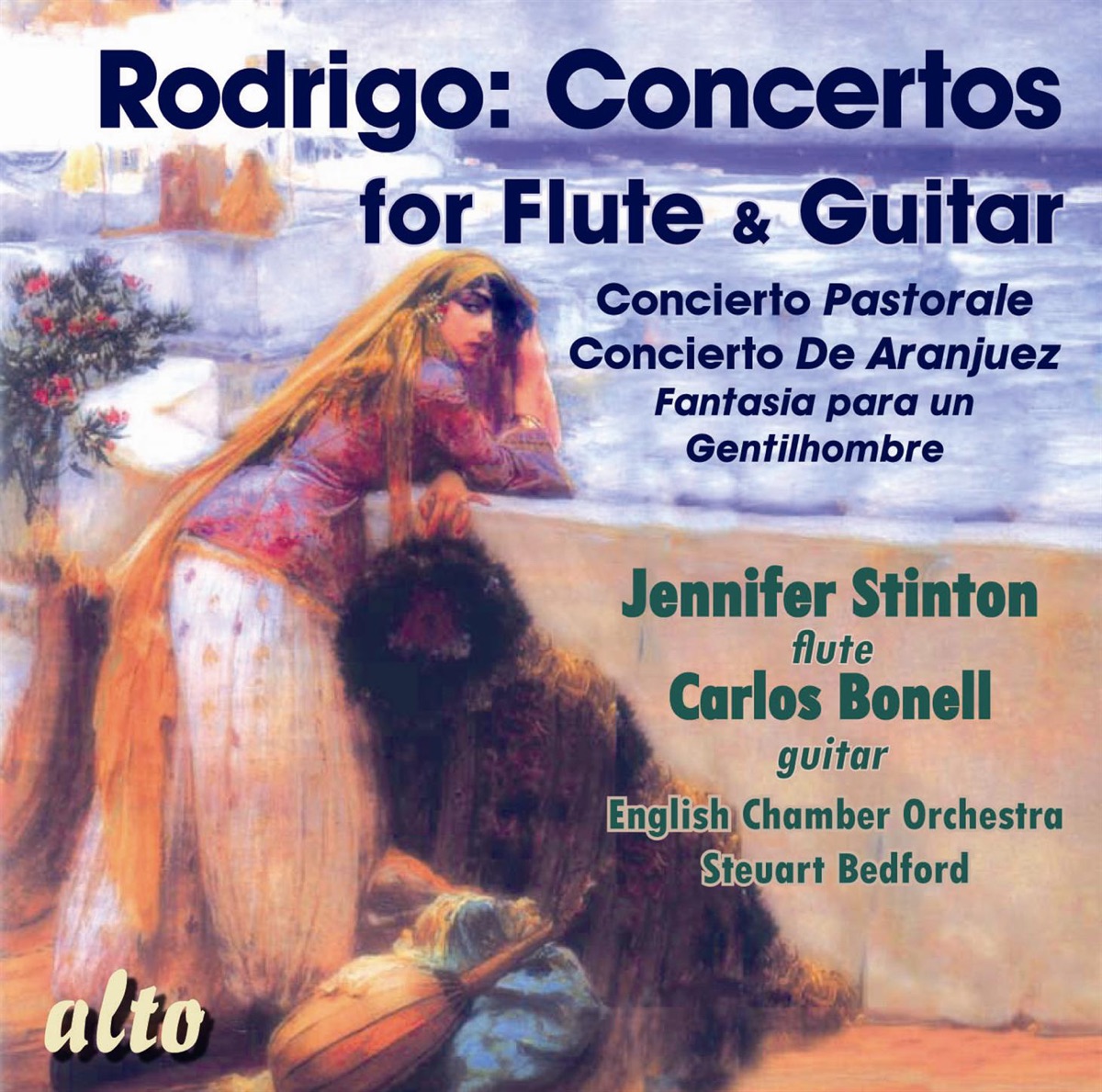 Rodrigo Concertos for Guitar & Flute by Carlos Bonell, Jennifer Stinton, English Chamber Orchestra & Steuart Bedford album cover