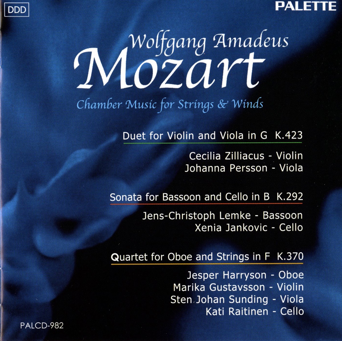 Mozart: Duo for Violin and Viola - Sonata for Bassoon and Cello - Oboe Quartet in F major by Johanna Persson, Cecilia Zilliacus, Xenia Jankovic, Jens-Christoph Lemke, Kati Raitinen, Jesper Harryson, Marika Gustavsson & Sten Johan Sunding album cover