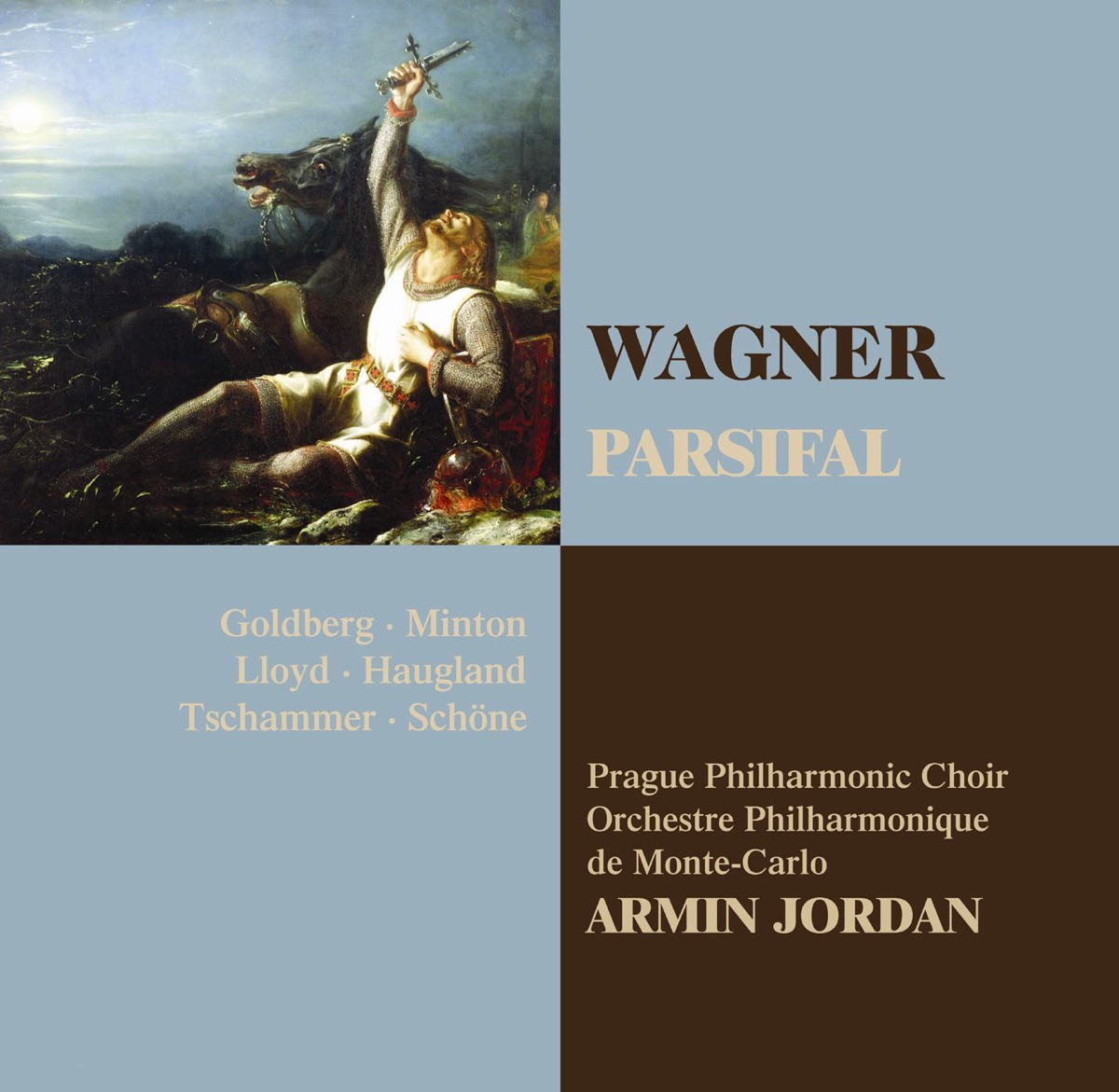 Wagner: Parsifal by Aage Haugland, Armin Jordan, Britt-Marie Aruhn, Christer Bladin, Eva Saurova, Gertrud Oertel, Gilles Cachemaille, Hanna Schaer, Hans Tschammer, Jocelyne Chamonin, Michael Roider, Monte-Carlo Philharmonic Orchestra, Paul Frey, Prague Philharmonic Choir, Reiner Goldberg, Robert Lloyde, Tamara Herz, Wolfgang Schöne & Yvonne Minton album cover