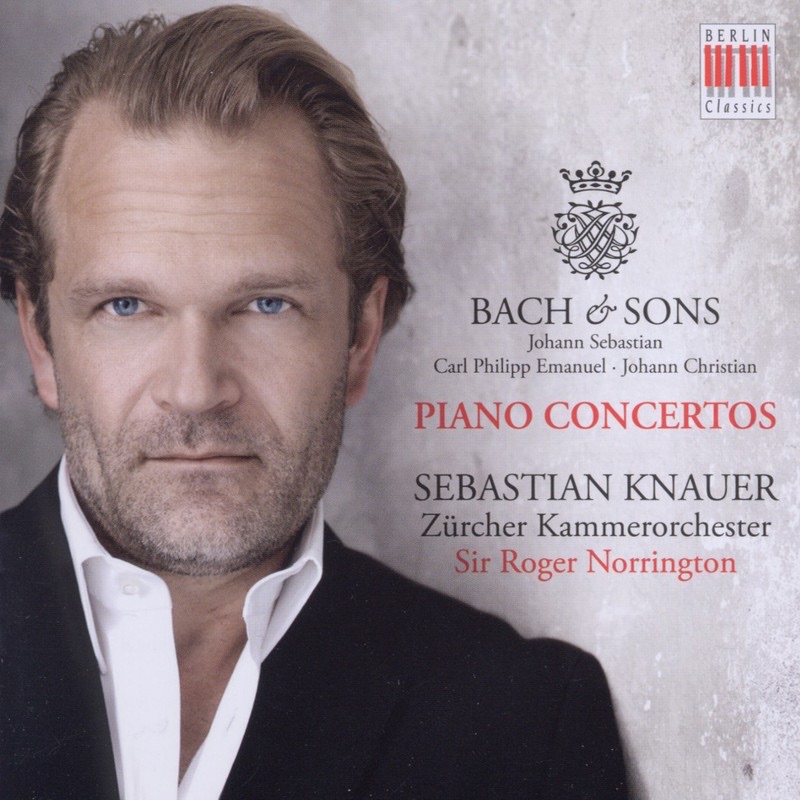 Bach & Sons: Piano Concertos by Sebastian Knauer, Zürcher Kammerorchester & Sir Roger Norrington album cover