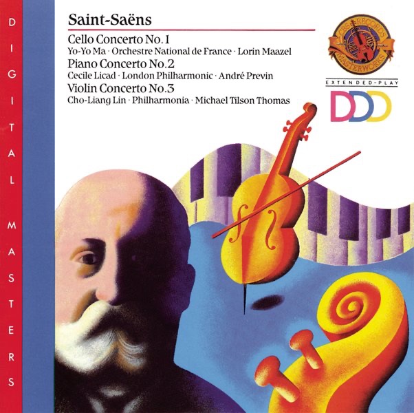 Saint-Saëns: Cello Concerto No. 1 - Piano Concerto No. 2 - Violin Concerto No. 3 by Yo-Yo Ma, Cecile Licad, Cho-Liang Lin, London Philharmonic Orchestra, Lorin Maazel, Michael Tilson Thomas, Orchestre National de France & Philharmonic Orchestra album cover