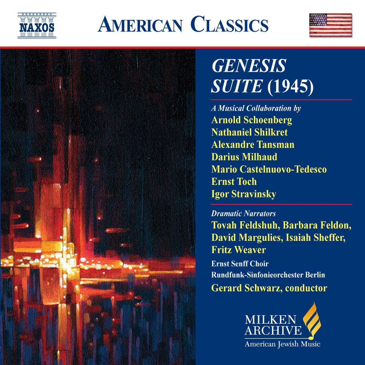 Genesis Suite (1945) by Fritz Weaver, Rundfunk-Sinfonieorchester Berlin, Barbara Feldon, Tovah Feldshuh, Ernst Senff Chor, Sigurd Brauns, Gerard Schwarz, Isaiah Sheffer & David Margulies album cover