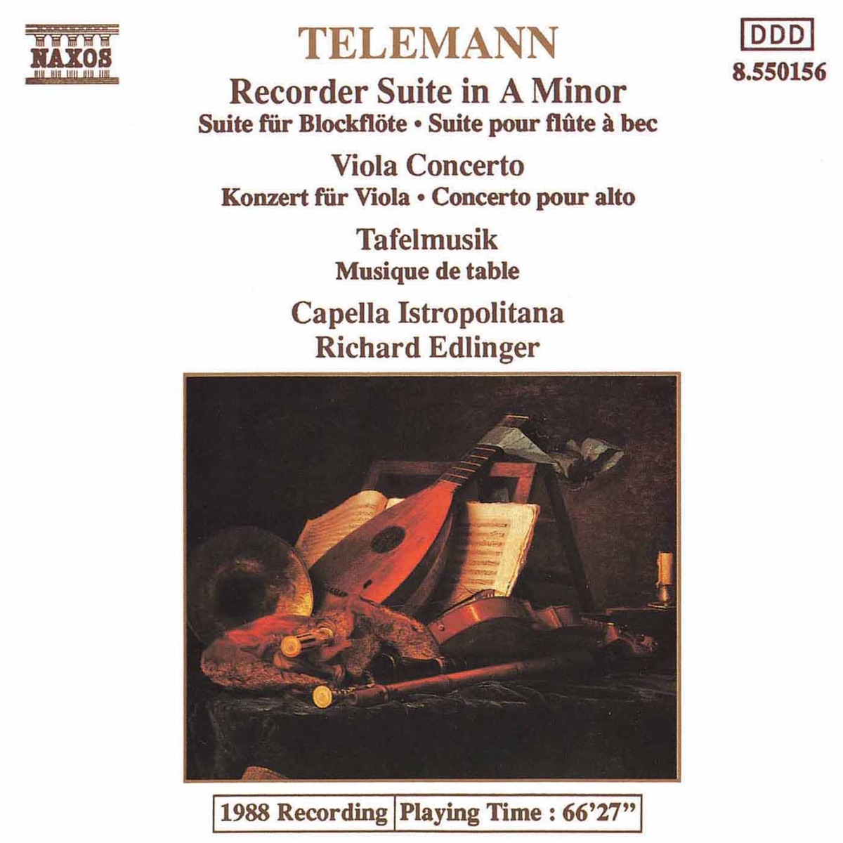 Telemann: Viola Concerto - Recorder Suite in A Minor - Tafelmusik by Ladislav Kyselak, Jiří Stivin, Anna Hoelblingova & Bedrich Tylsar album cover