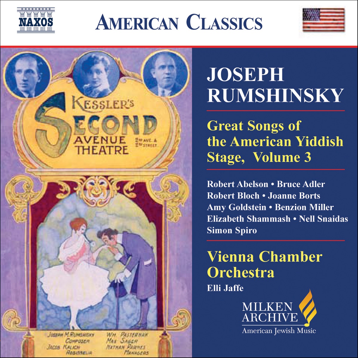 Great Songs of the Yiddish Stage, Vol. 3 by Elli Jaffe, Robert Bloch, Nell Snaidas, Vienna Chamber Orchestra, Joanne Borts, Simon Spiro, Amy Goldstein, Orquestra Simfònica de Barcelona i Nacional de Catalunya, Jorge Mester, Benzion Miller, Elizabeth Shammash, Robert Abelson & Bruce Adler album cover