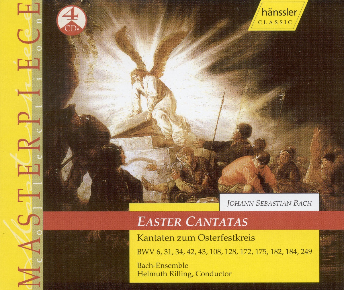 Bach, J.S.: Cantatas (Easter) - Bwv 6, 31, 34, 42, 43, 108, 128, 172, 175, 182, 184, 249 by Doris Soffel, Philippe Huttenlocher, Aldo Baldin, Gächinger Kantorei Stuttgart, Helmuth Rilling, Stuttgart Bach Collegium, Arleen Auger, Adalbert Kraus, Julia Hamari, Wolfgang Schone, Indiana University Chamber Singers, Carolyn Watkinson, Walter Heldwein, Edith Wiens, Peter Schreier, Gabriele Schreckenbach, Lutz-Michael Harder, Eva Csapó, Frankfurt Kantorei, Helen Watts, Gabrielle Schnaut & Niklaus Tüller album cover