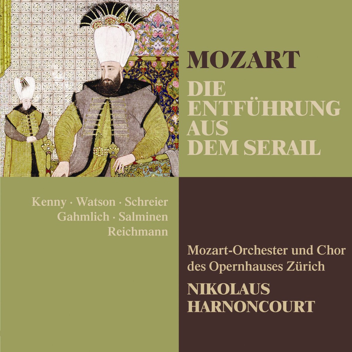 Mozart: Die Entführung aus dem Serail by Chor des Opernhauses Zürich, Lillian Watson, Matti Salminen, Mozartorchester des Opernhauses Zürich, Nikolaus Harnoncourt, Peter Schreier, Wilfried Gamlich & Yvonne Kenny album cover