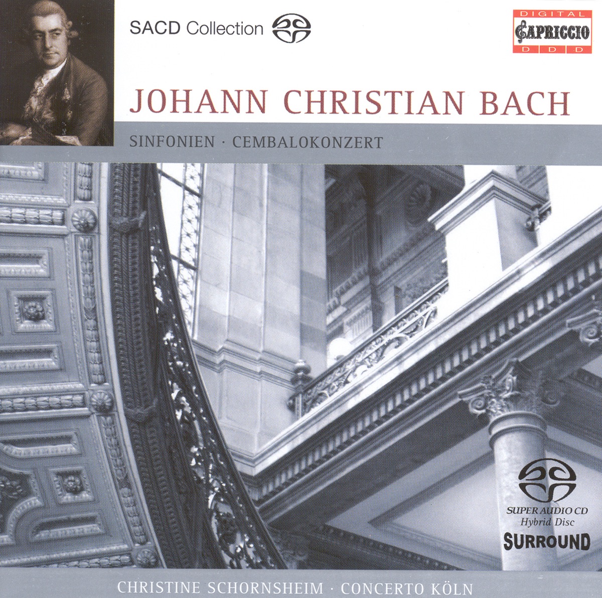 J.C. Bach: Harpsichord Concerto In F Minor, Grand Overture (Symphony) for Double Orchestra & Symphony In G Minor by Concerto Köln, Werner Erhardt & Christine Schornsheim album cover