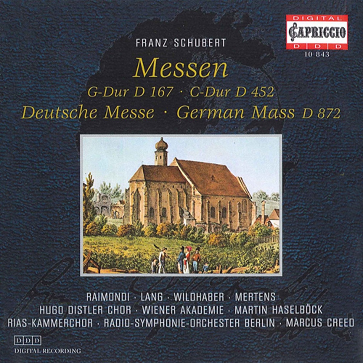 Schubert: Masses Nos. 2 and 4 - Deutsche Messe, D. 872 by Helmut Wildhaber, Hugo Distler Choir, Elisabeth Lang, Ildikò Raimondi, Klaus Mertens, Martin Haselbock, Vienna Academy Orchestra, RIAS Kammerchor, Celina Lindsley, Rundfunk-Sinfonieorchester Berlin, Werner Hollweg, Gabriele Schreckenbach, Marcus Creed & Walton Grönroos album cover