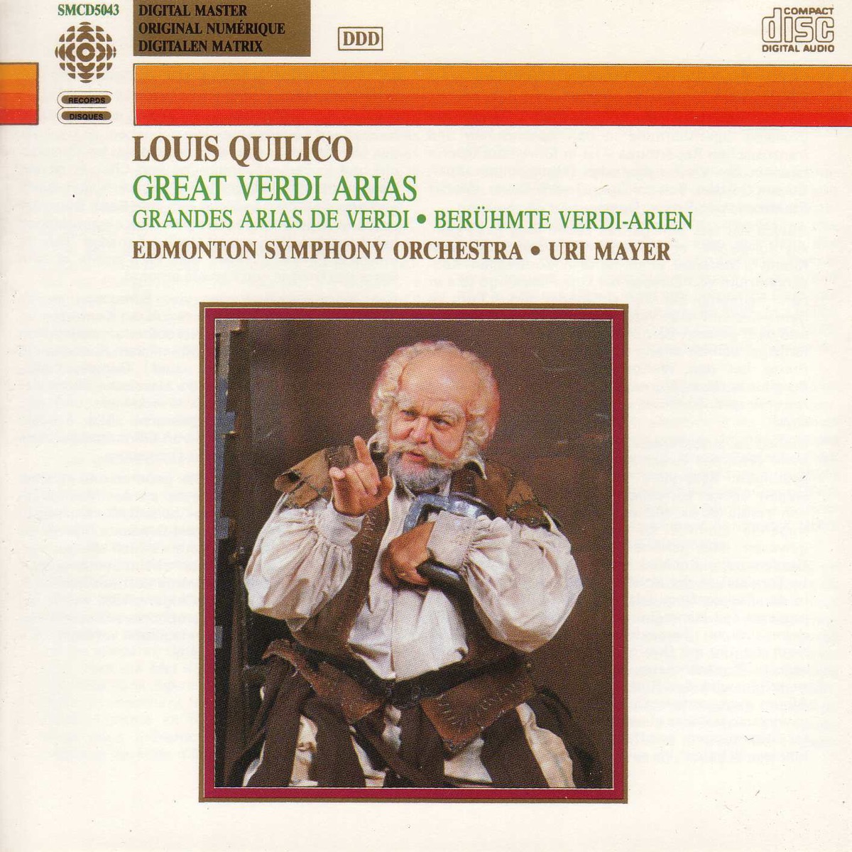 Verdi: Great Verdi Arias by Louis Quilico, Uri Mayer & The Edmonton Symphony Orchestra album cover