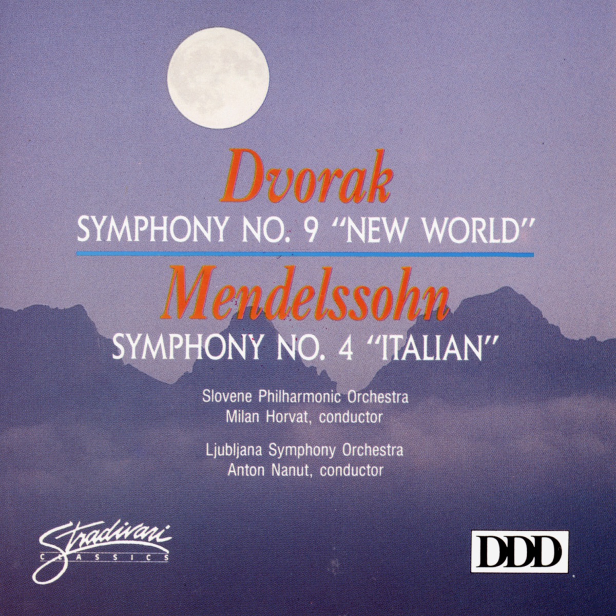 Dvorak: New World Symphony, Mendelssohn: "Italian" Symphony by Slovene Philharmonic Orchestra, The Ljubljana Symphony Orchestra, Milan Horvat & Anton Nanut album cover