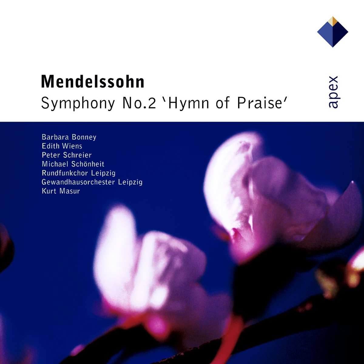 Mendelssohn: Symphony No. 2 "Hymn of Praise" by Barbara Bonney, Gewandhausorchester Leipzig, Kurt Masur, MDR Leipzig Radio Choir & Michael Schönheit album cover