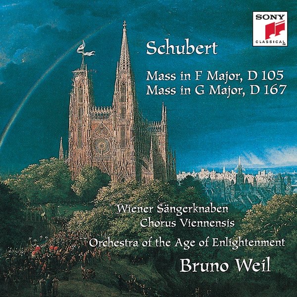 Schubert: Mass in F Major, D. 105; Mass in G Major, D. 167 by Orchestra Of The Age Of Enlightenment, Bruno Weil, Alexander Nader, Arno Hartmann, Bruno Weil, Chorus Viennensis, Vienna Boys' Choir, Georg Leskovich, Guido Mancusi, Harry van der Kamp, Jörg Hering, Kurt Azesberger, Orchestra of the Age of Enlightenment, Peter Marschik & Thomas Puchegger album cover