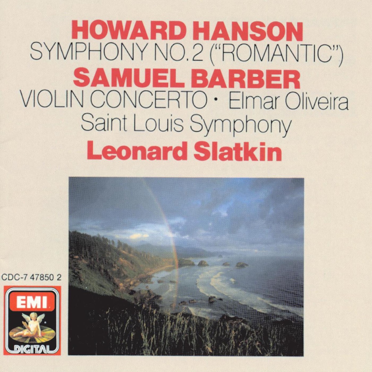 Hanson: Symphony No. 2 - Barber: Violin Concerto by Leonard Slatkin & St. Louis Symphony Orchestra album cover