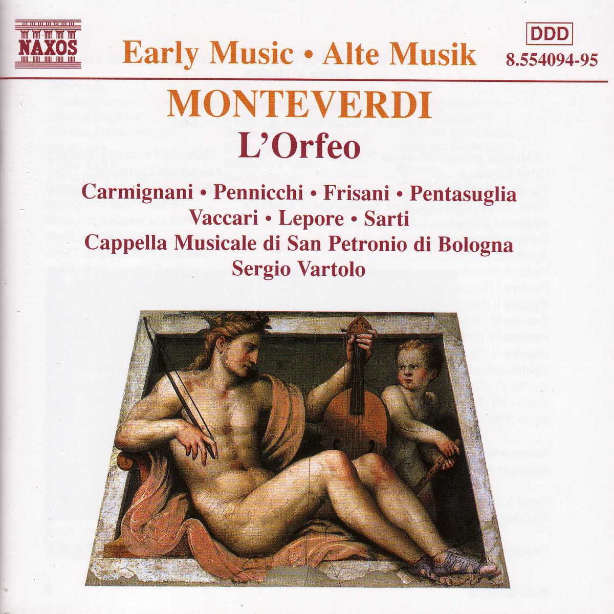 Monteverdi: L'Orfeo by Alessandro Carmignani, Carlo Lepore, Marinella Pennicchi, Patrizia Vaccari, Gastone Sarti, Rosita Frisani, Giovanni Pentasuglia, San Petronio Cappella Musicale Orchestra & Sergio Vartolo album cover