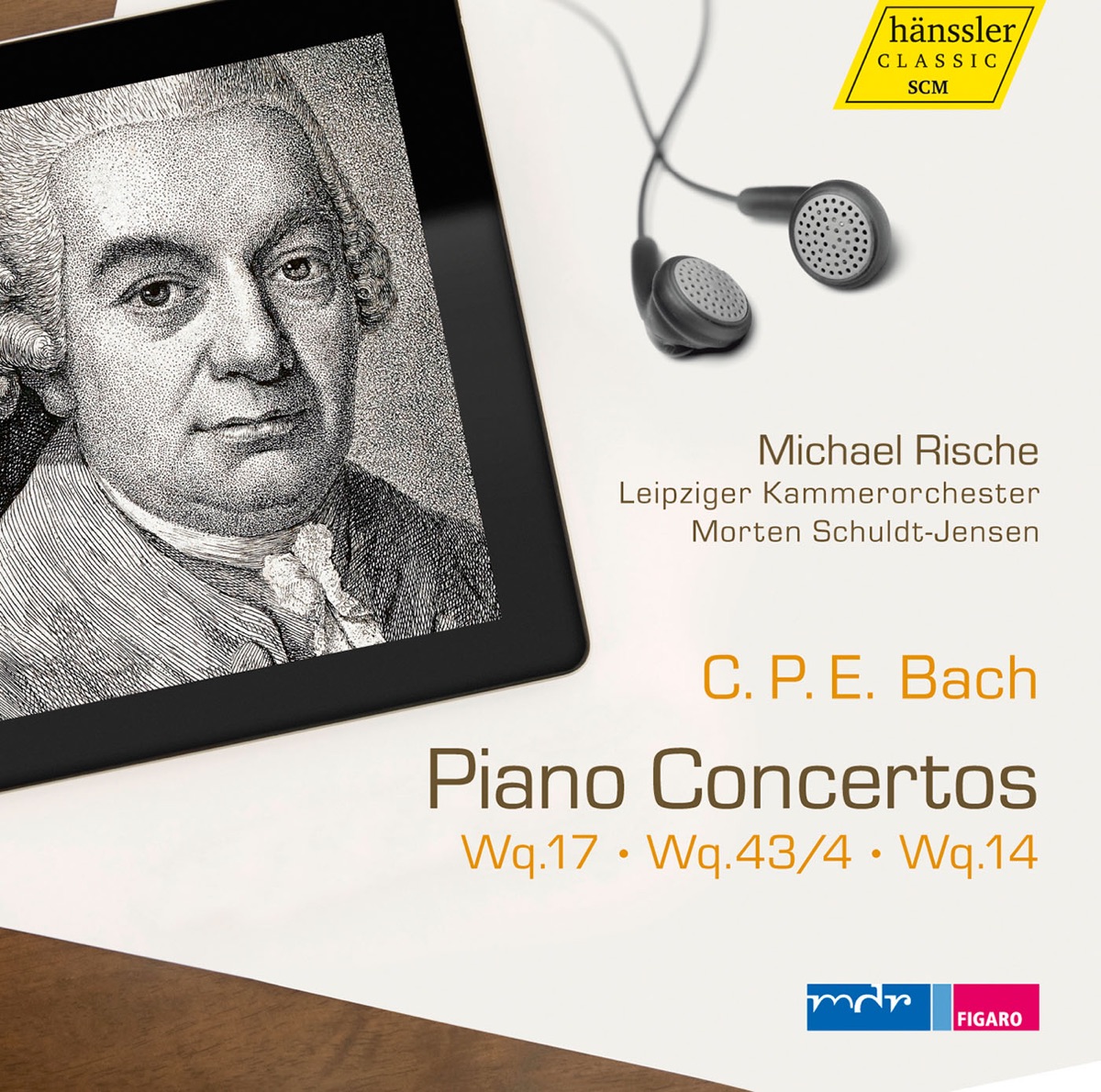 Bach: Piano Concertos, Wq. 17, 43-4 & 14 by Michael Rische, Morten Schuldt-Jensen & Leipzig Chamber Orchestra album cover