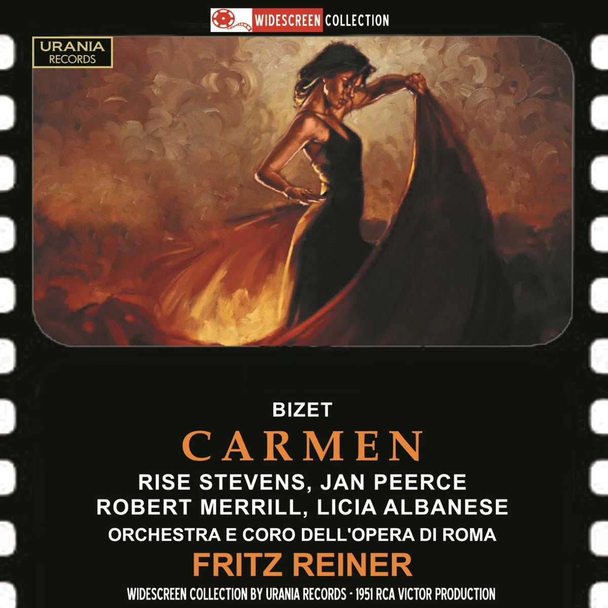 Bizet: Carmen, WD 31 by Risë Stevens, Margaret Roggero, Hugh Thompson, Coro del Teatro dell'Opera di Roma, Orchestra of the Rome Opera House, Jan Peerce, Fritz Reiner, Licia Albanese, George Cehanovsky, Alessio De Paolis, Osie Hawkins, Paula Lenchner & Robert Merrill album cover