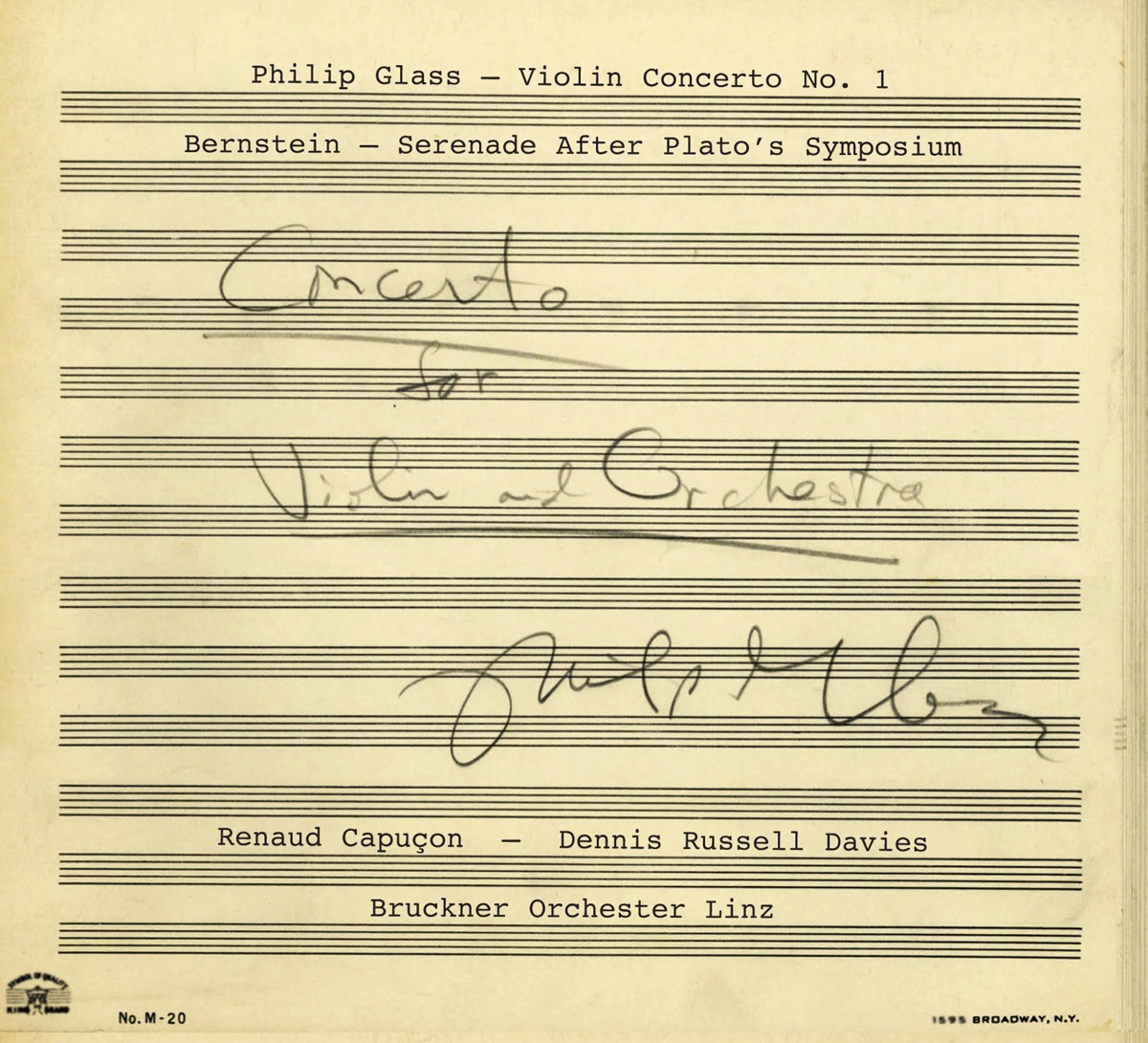 Philip Glass: Violin Concerto No. 1 - Leonard Bernstein: Serenade after Plato’s Symposium by Renaud Capuçon, Dennis Russell Davies & Bruckner Orchester Linz album cover