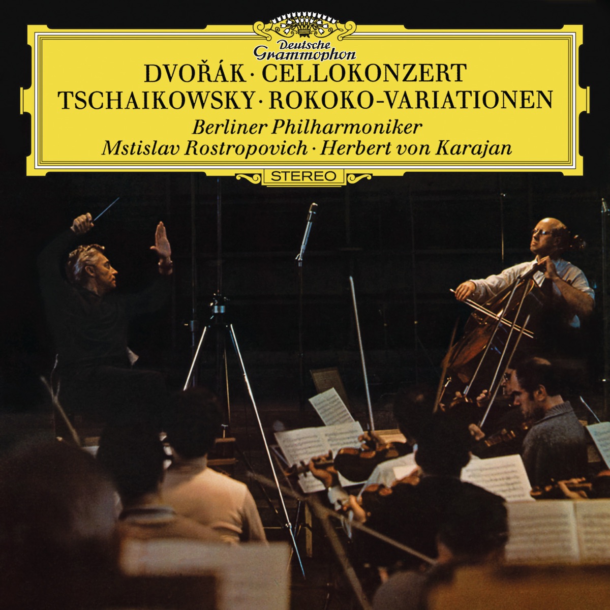 Dvorák: Cello Concerto in B Minor, Op. 104 - Tchaikovsky: Variations on a Rococo Theme, Op. 33 by Mstislav Rostropovich, Berlin Philharmonic & Herbert von Karajan album cover