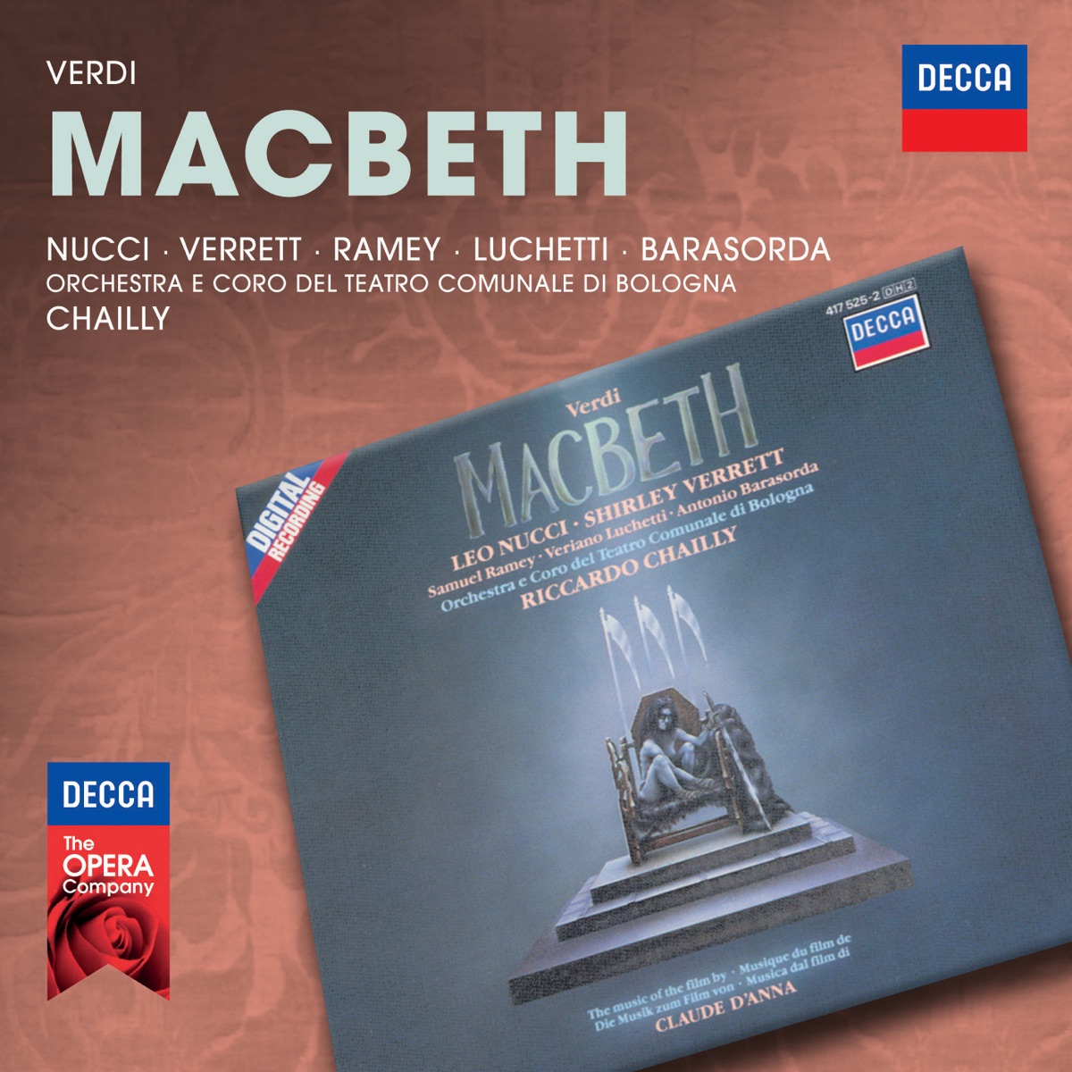 Verdi: Macbeth (Revised Version, 1865) by Leo Nucci, Shirley Verrett, Samuel Ramey, Veriano Luchetti, Antonio Barasorda, Coro del Teatro Comunale di Bologna, Orchestra del Teatro Comunale di Bologna & Riccardo Chailly album cover