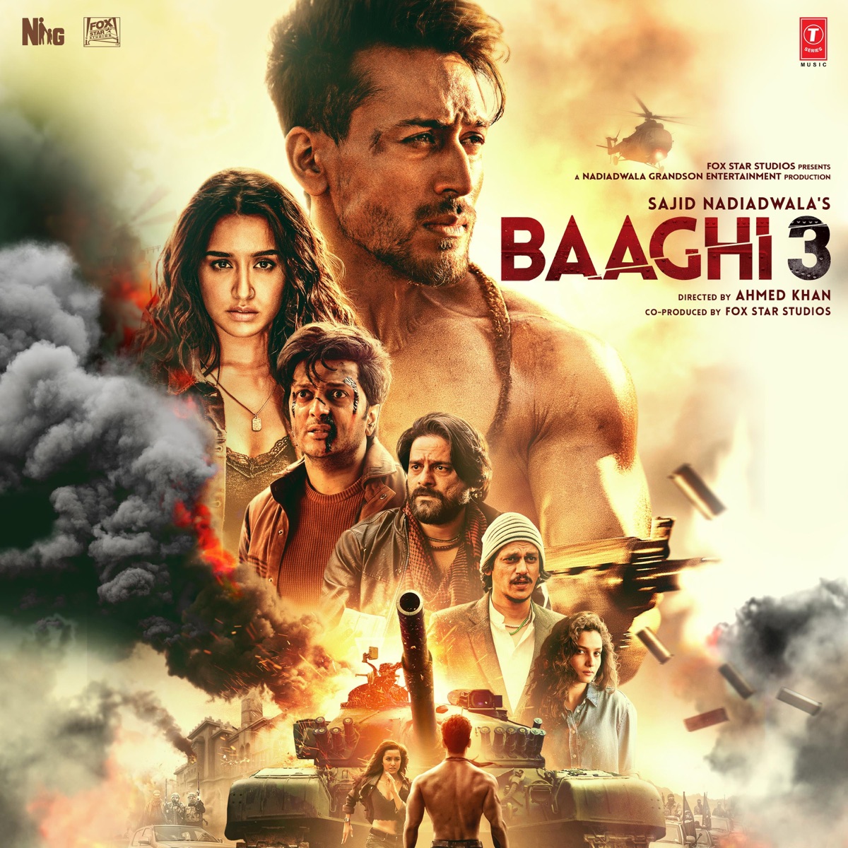 Baaghi 3 (Original Motion Picture Soundtrack) by Vishal & Shekhar, Tanishk Bagchi, Bappi Lahiri, Rene Bendali, Pranaay, Pranay Rijia, Sachet-Parampara & Rochak Kohli album cover