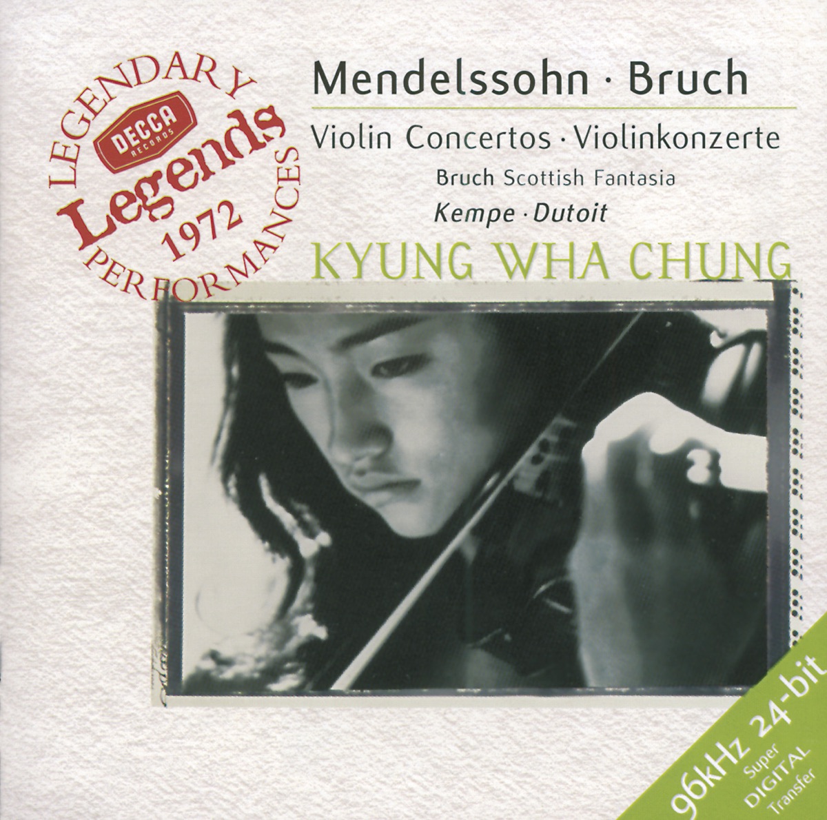 Mendelssohn & Bruch: Violin Concertos by Kyung-Wha Chung, Orchestre Symphonique de Montréal, Charles Dutoit, Royal Philharmonic Orchestra & Rudolf Kempe album cover