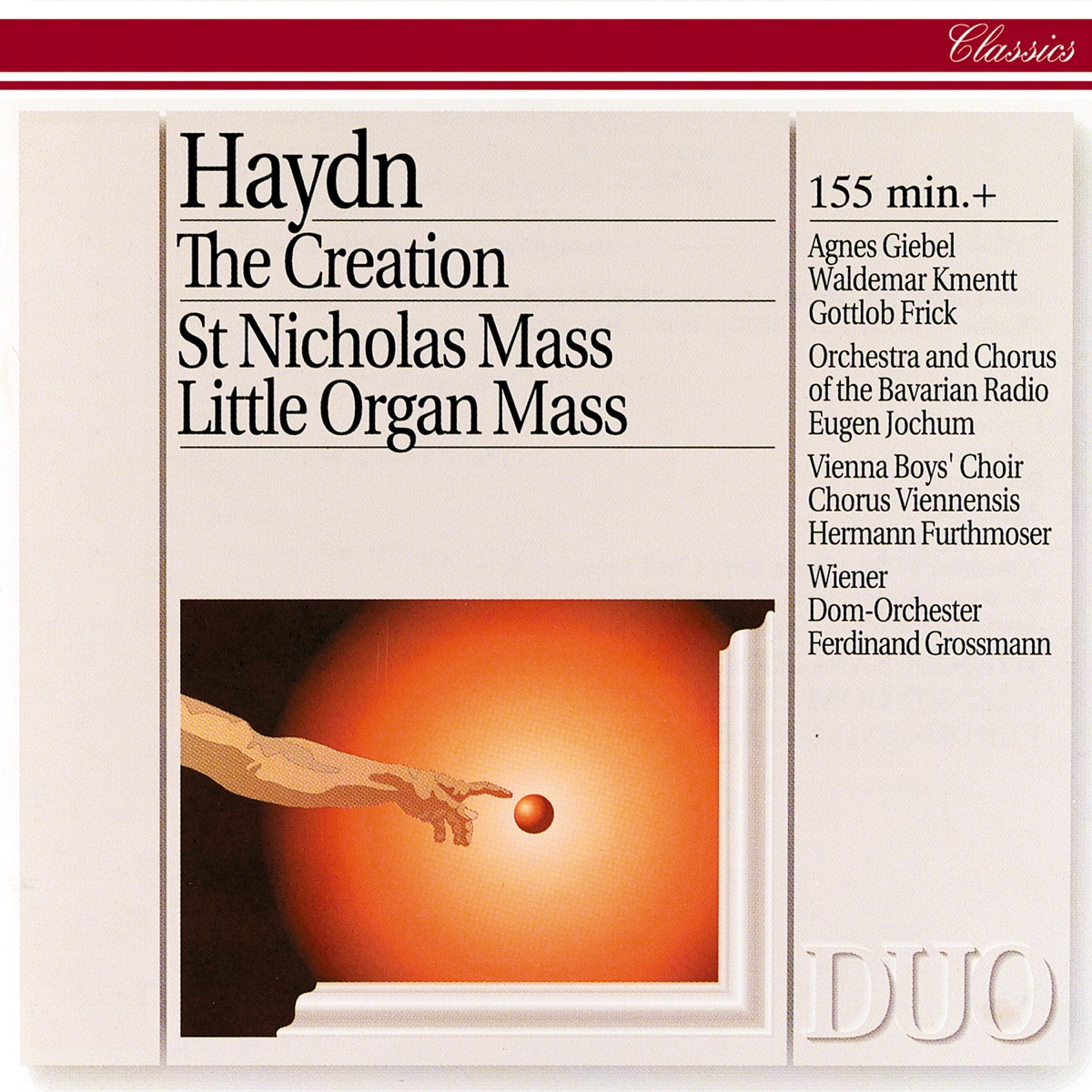 Haydn: The Creation; St. Nicholas Mass; Little Organ Mass by Eugen Jochum, Ferdinand Grossmann, Hermann Furthmoser, Vienna Boys' Choir, Chorus Viennensis, Bavarian Radio Chorus & Bavarian Radio Symphony Orchestra album cover