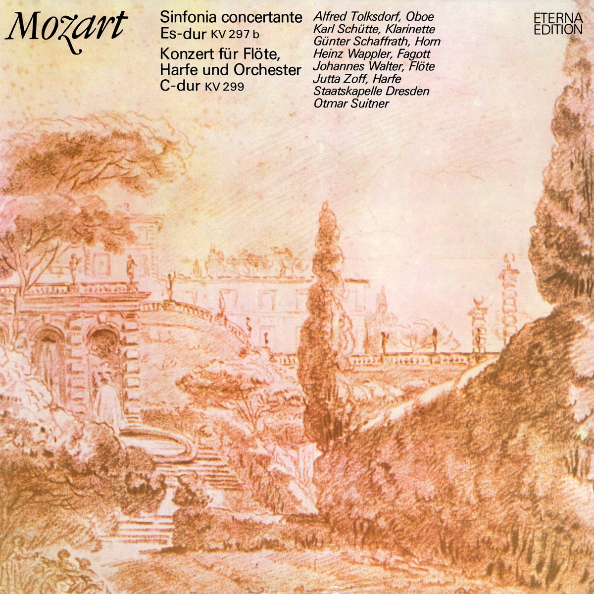 Mozart: Sinfonia concertante / Konzert für Flöte, Harfe und Orchester by Alfred Tolksdorf, Karl Schütte, Günter Schaffrath, Heinz Wappler, Johannes Walter, Jutta Zoff, Staatskapelle Dresden & Otmar Suitner album cover