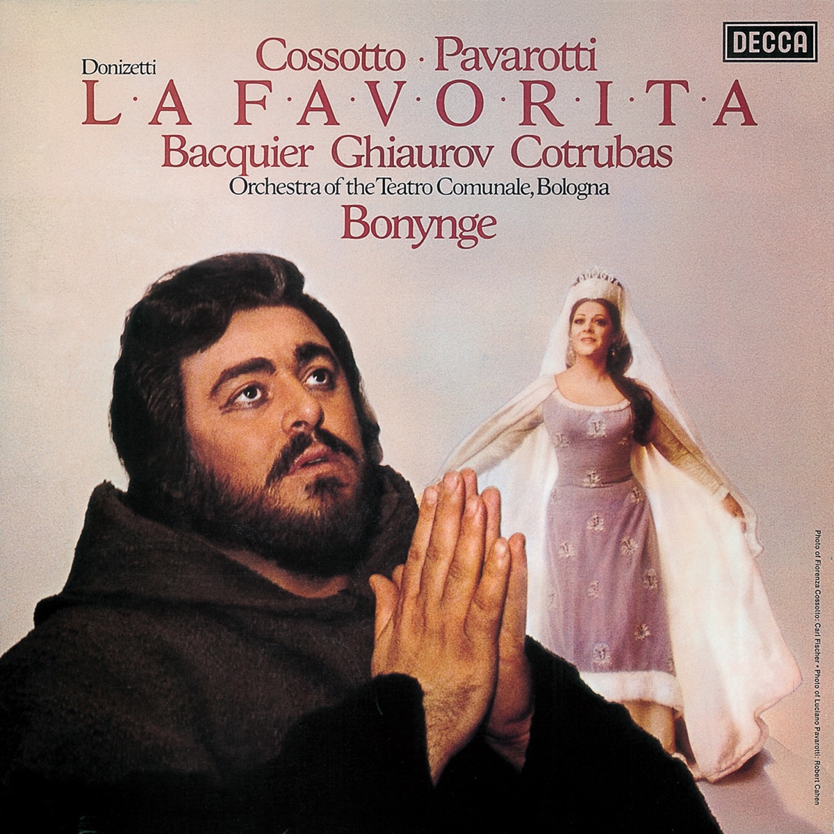 Donizetti: La Favorita (Italian Version) by Luciano Pavarotti, Richard Bonynge, Ileana Cotrubas, Orchestra del Teatro Comunale di Bologna, Nicolai Ghiaurov, Fiorenza Cossotto & Gabriel Bacquier album cover