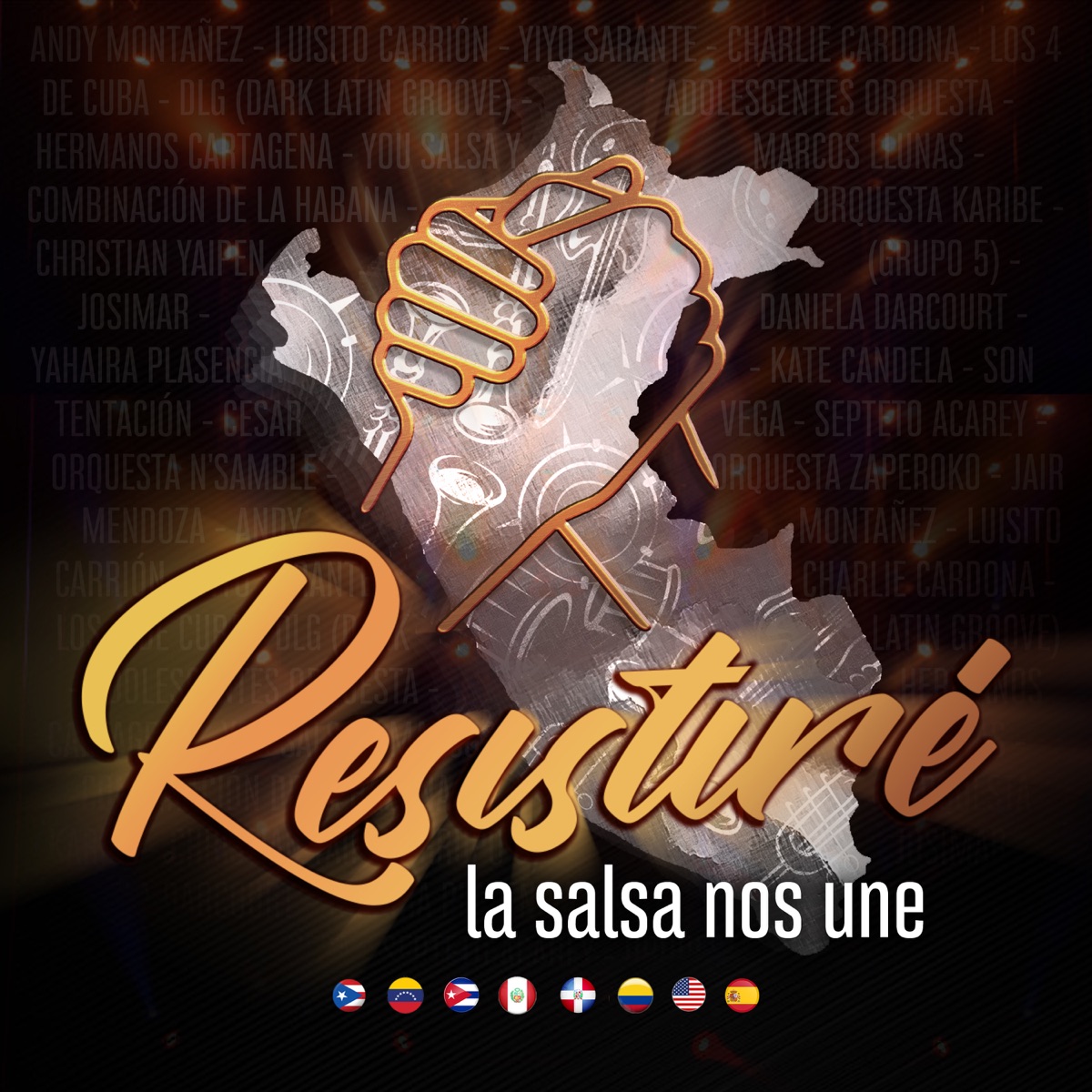 Resistiré, la Salsa Nos Une (feat. Andy Montañez, Luisito Carrion, Yiyo Sarante, Charlie Cardona, Los 4, DLG, You Salsa, Marcos Llunas, combinacion de la habana, ZAPEROKO La Resistencia Salsera del Callao, Grupo 5, Josimar y su Yambú, Daniela Darcourt, Yahaira Plasencia, Son Tentacion, Antonio Cartagena, Wilmer Cartagena, Septeto Acarey, N´Samble & Jair Mendoza) - Single by Karibe Band, Kate Candela & Cesar Vega album cover