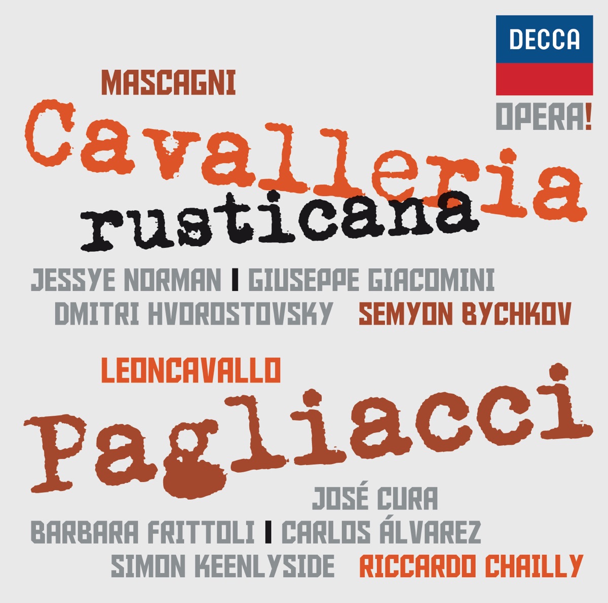 Mascagni: Cavalleria Rusticana - Leoncavallo: Pagliacci by Jessye Norman, Giuseppe Giacomini, Dmitri Hvorostovsky, Semyon Bychkov, Barbara Frittoli, José Cura, Carlos Alvarez & Riccardo Chailly album cover