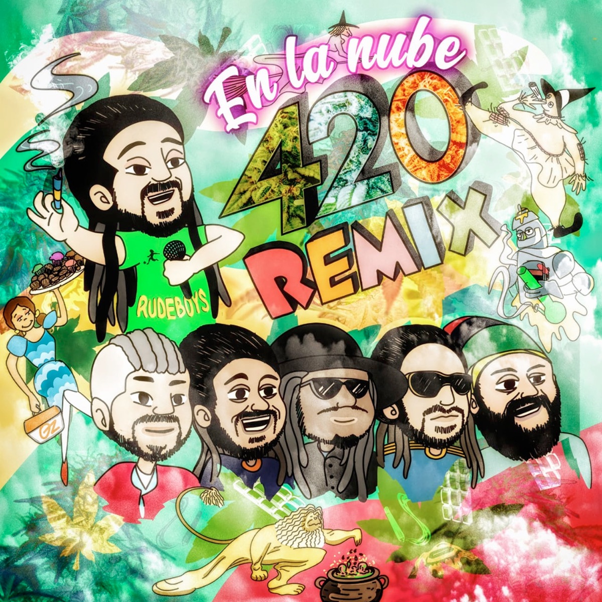 En la Nube 420 (Remix) [feat. Elemental, Boomer, Kutral Dub, Mic Delar, El Maese & Jah Sito] - Single by MC Jona album cover