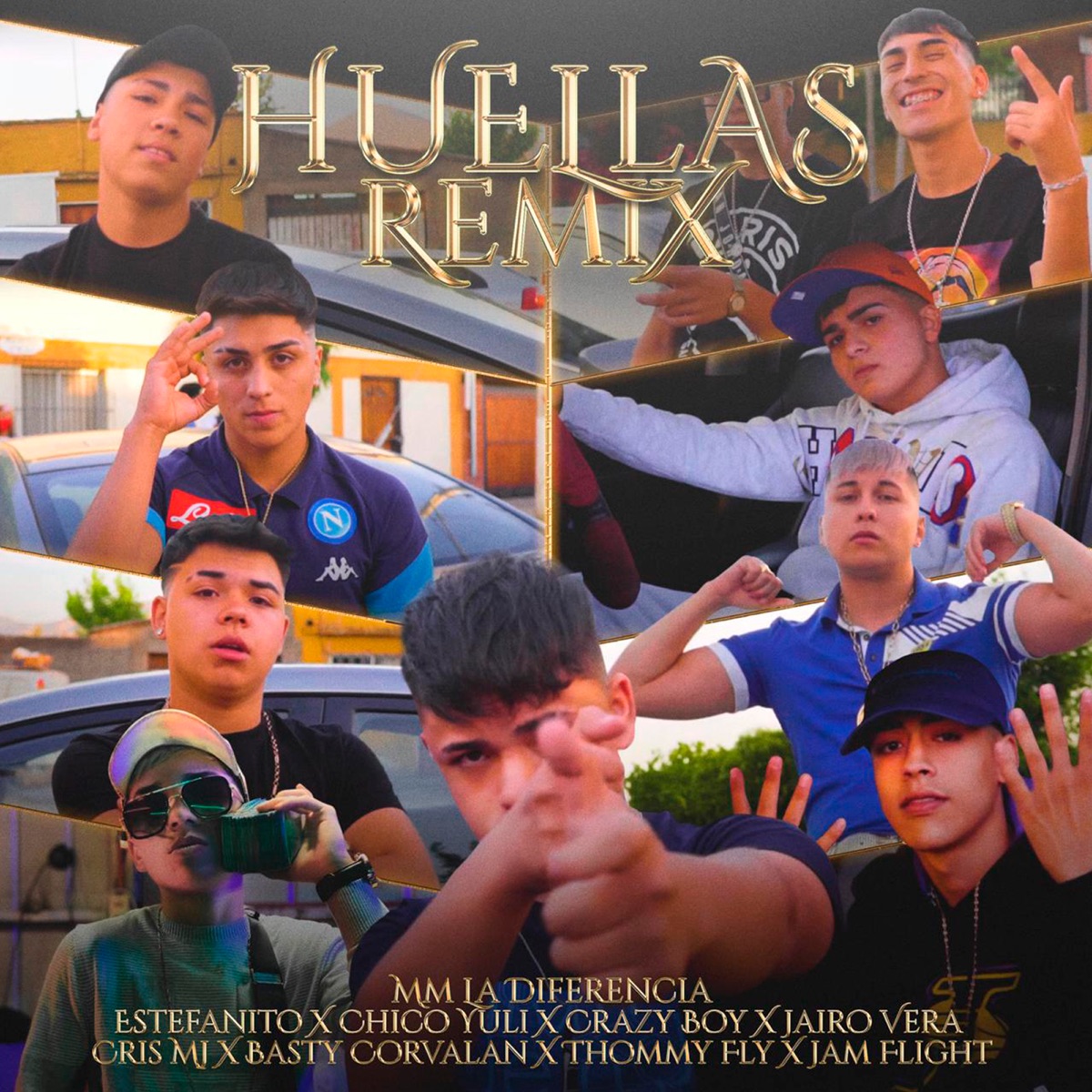 Huellas (Remix) [feat. Thommy Fly, Jam Flight, Estefanito & Crazy Boy] - Single by Mm la Diferencia, Chico Yuli, Basty Corvalan, Cris MJ & Jairo Vera album cover
