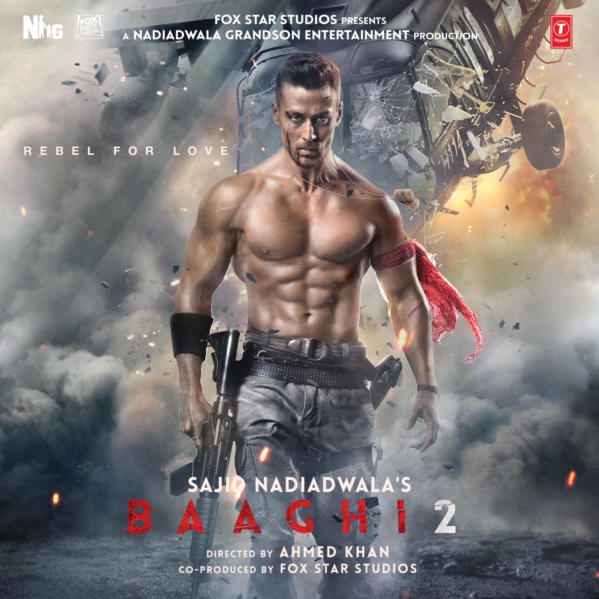 Baaghi 2 (Original Motion Picture Soundtrack) by Sandeep Shirodkar, Panjabi Mc, Laxmikant-Pyarelal, Arko, Mithoon, Gourov-Roshin, Aman Hayer & Pranaay album cover