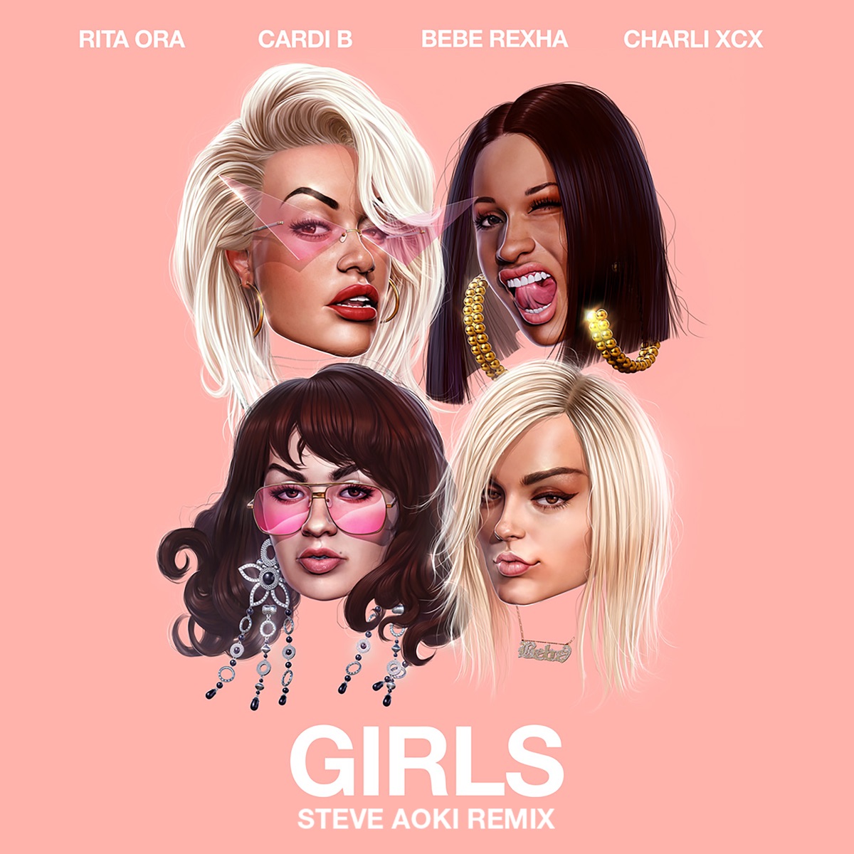 Girls (feat. Cardi B, Bebe Rexha & Charli XCX) [Steve Aoki Remix] - Single by Rita Ora album cover artwork