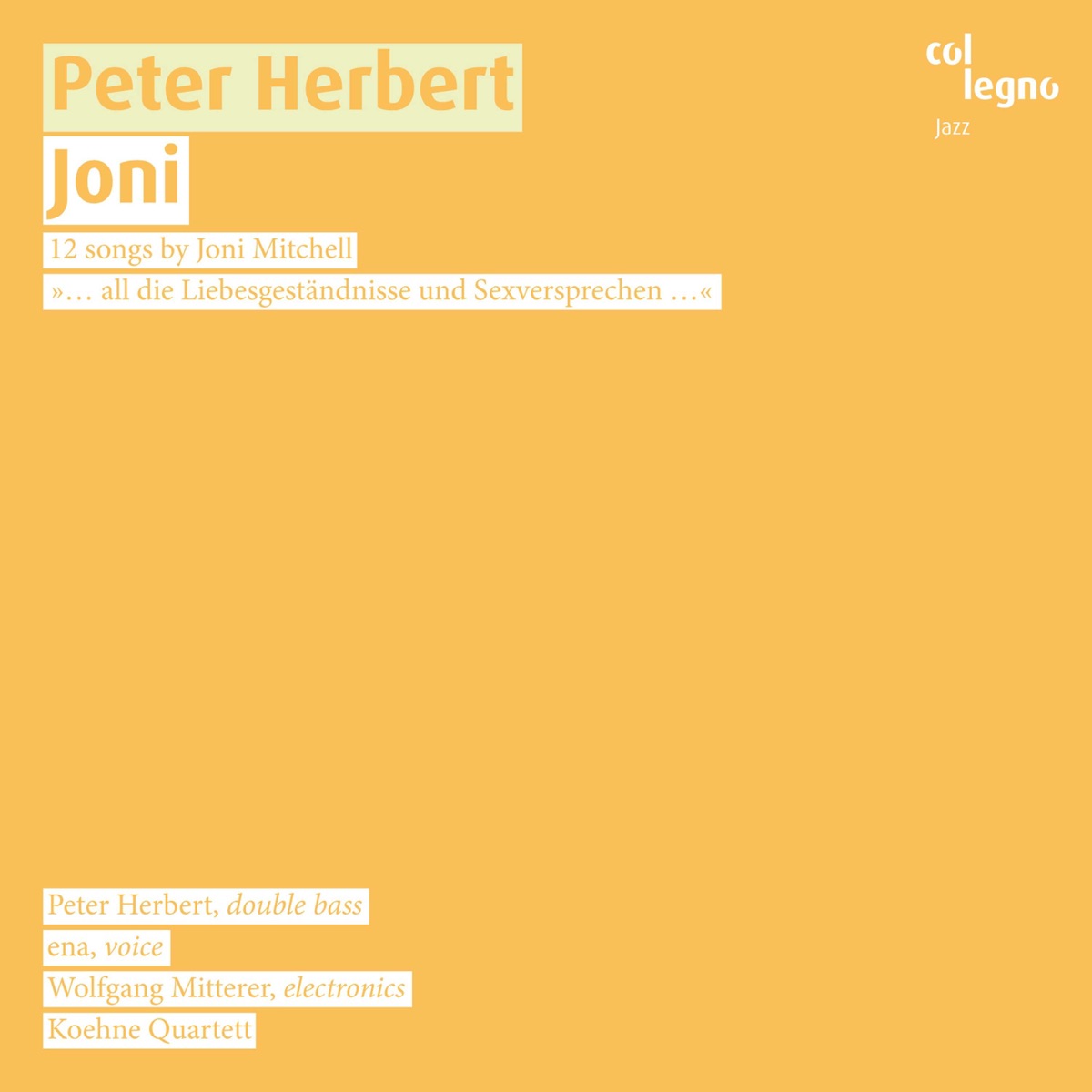 Joni: 12 Songs by Joni Mitchell by Peter Herbert, ENA, Wolfgang Mitterer & Koehne Quartett album cover